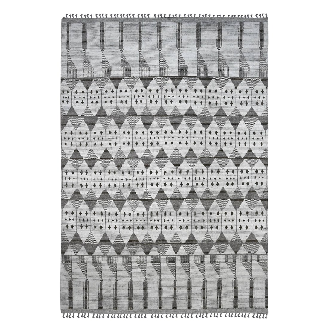 White Moroccan Weave Geometric Pattern Soft Wool Hand Knotted Rug: Title: White Moroccan Weave Geometric Pattern Soft Wool Hand Knotted Rug Description:This is a truly genuine one-of-a-kind. It has been Knotted for months and months in the centuries-old weaving craft