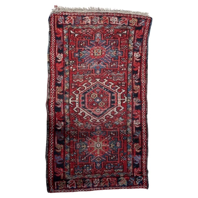 Handmade Antique Persian Karajeh Rug 2.1' x 3.7' (65cm x 113cm) 1910s: Title: Handmade Antique Persian Karajeh Rug 2.1' x 3.7' (65cm x 113cm) 1910s Origin: Middle East Dimension:2.1' x 3.7' Materials:wool Year:1910s Description:Handmade Antique Persian Karajeh Rug -