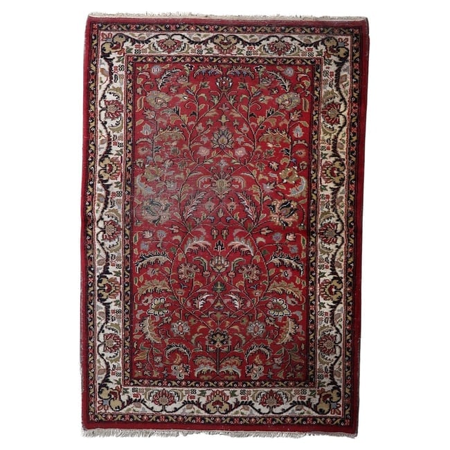 Handmade Vintage Persian Distressed Hamadan Rug 4.2' x 6.2' (128cm x 189cm), 1950s: Title: Handmade Vintage Persian Distressed Hamadan Rug 4.2' x 6.2' (128cm x 189cm), 1950s Origin: Middle East Dimension:4.2' x 6.2' (128cm x 189cm) Materials:wool Year:1950s Description:A Charming
