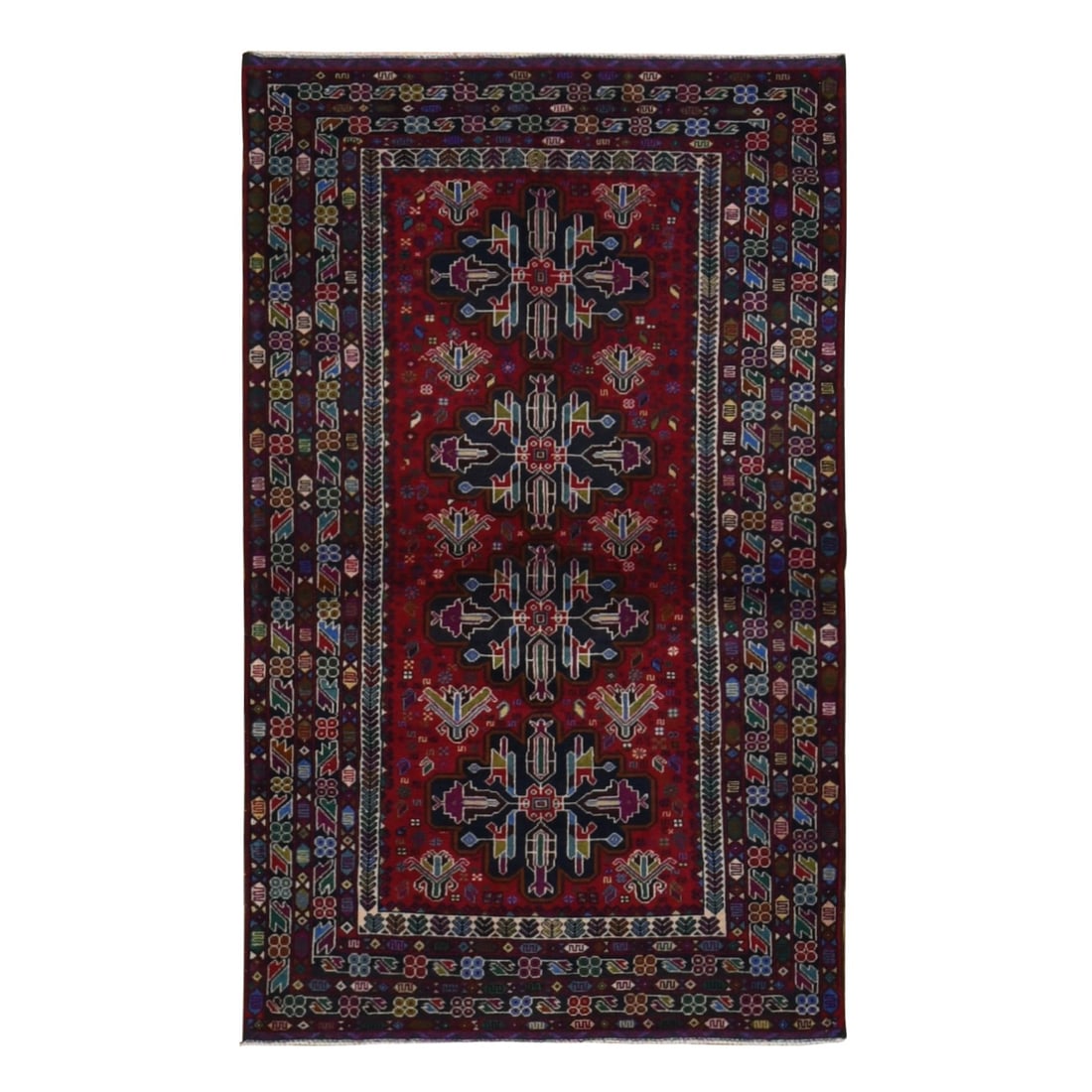 Carmine Red, Afghan Baluch Design, Pure Wool, Hand Knotted, Rug (1 of 11)