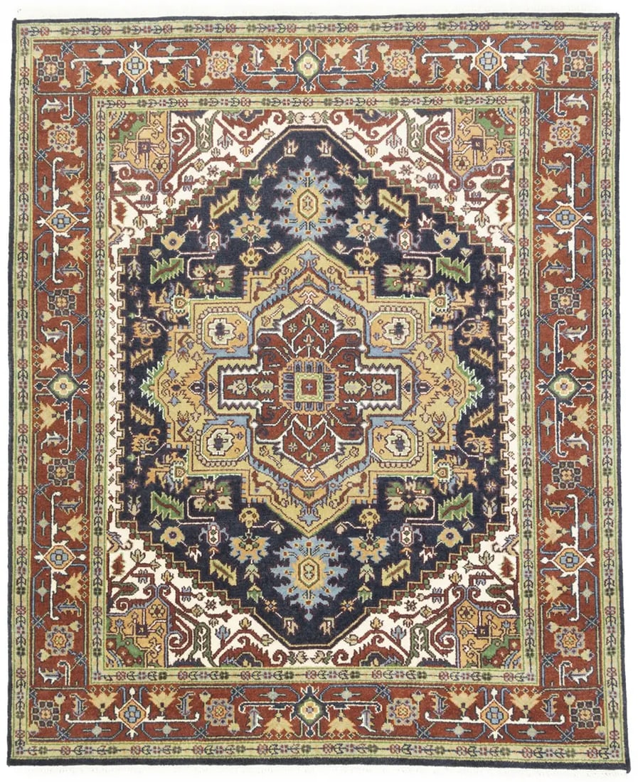 Dark Purple-navy Floral 8X10 Heriz Serapi Oriental Rug: Title:Dark Purple-navy Floral 8X10 Heriz Serapi Oriental Rug Description:Handmade 8X10 purple Oriental rug made with vegetable dyes (fine wool pile and cotton foundation), superior knot count, and app