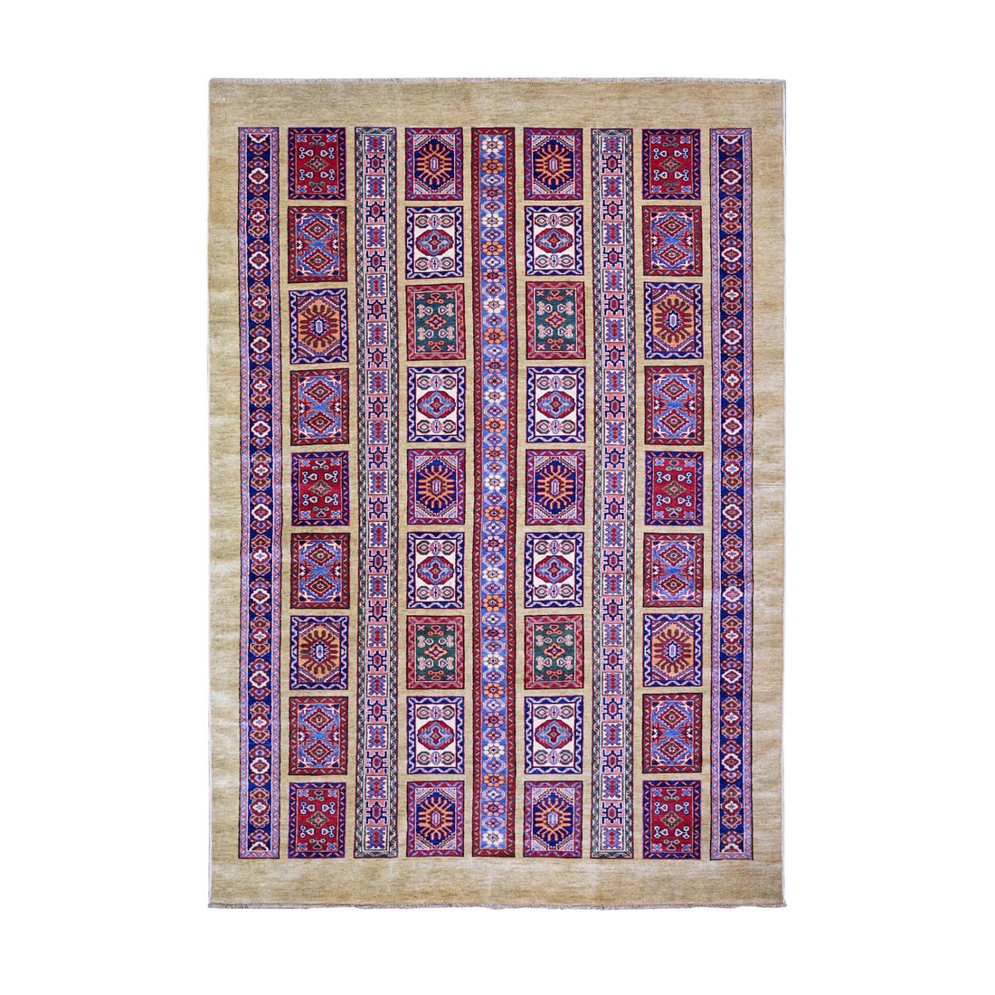 Camel Brown 100% Wool Afghan Super Kazak Hand Knotted Oriental Rug: Title: Camel Brown 100% Wool Afghan Super Kazak Hand Knotted Oriental Rug Description:This is a truly genuine one-of-a-kind. It has been Knotted for months and months in the centuries-old weaving