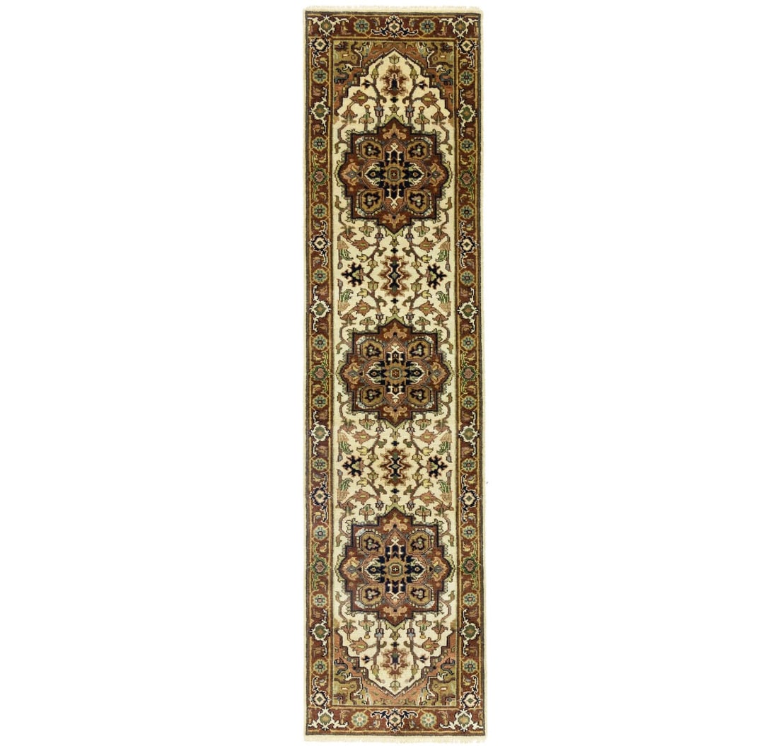 Cream Geometric 3X10 Heriz Serapi Oriental Runner Rug (1 of 18)