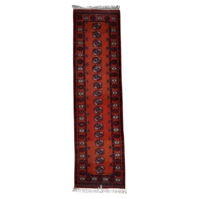 Handmade Vintage Uzbek Bukhara Runner Rug 2.6' x 9.5' 1950s (1 of 13)