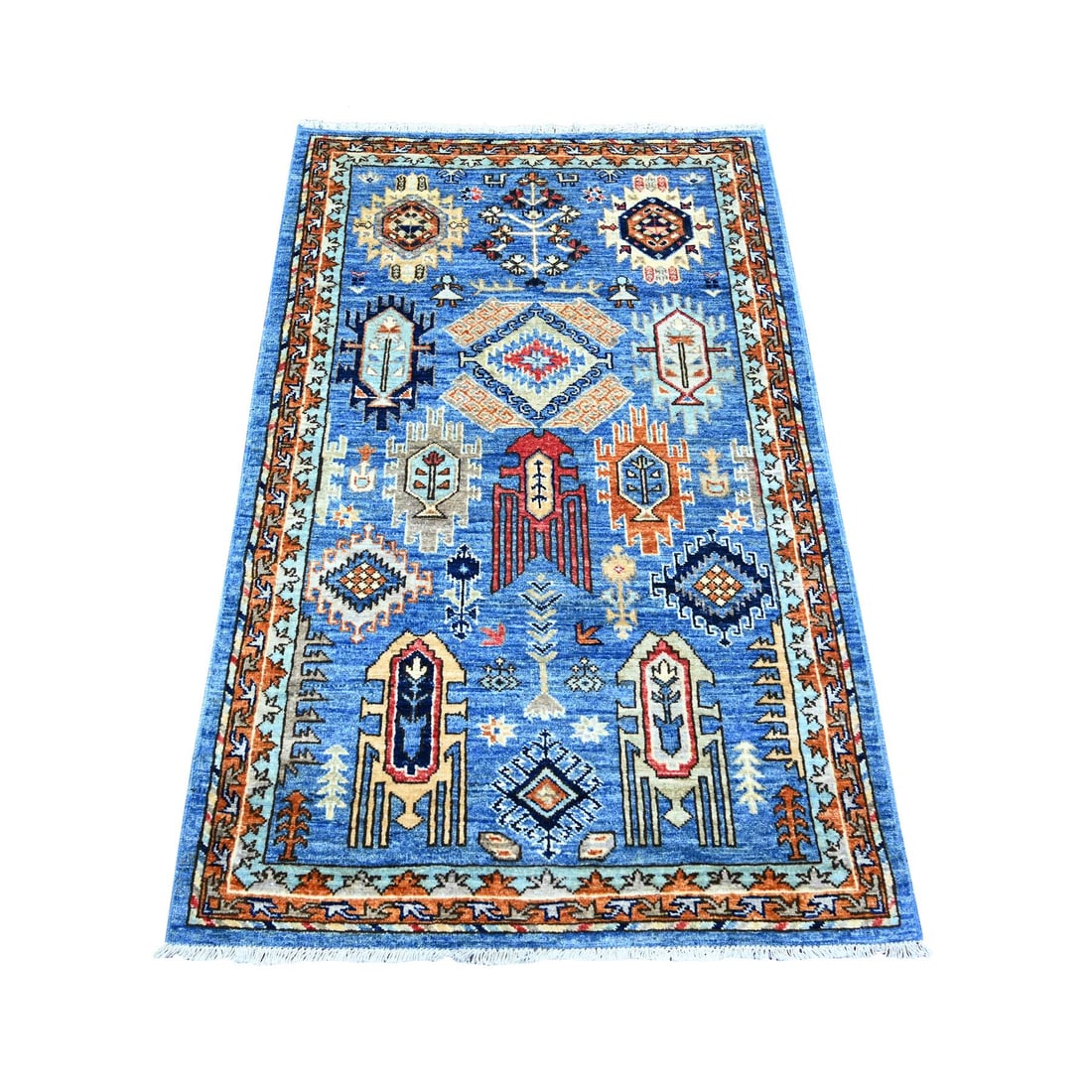Lapis Blue Soft Wool Hand Knotted Afghan Ersari Runner Rug (1 of 6)