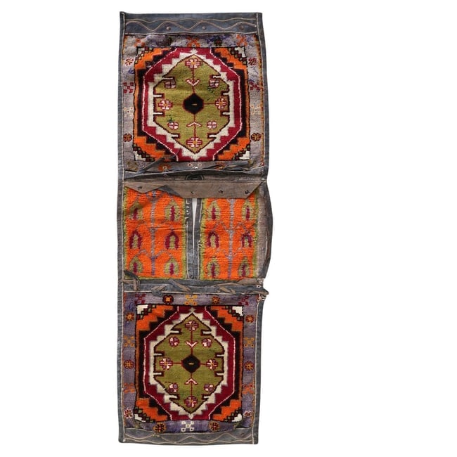 Handmade Vintage Persian Afshar Saddle Bag 1.3' x 4.1' (42cm x 127cm), 1940s: Title: Handmade Vintage Persian Afshar Saddle Bag 1.3' x 4.1' (42cm x 127cm), 1940s Origin: Middle East Dimension:1.3' x 4.1' (42cm x 127cm) Materials:wool Year:1940s Description:Introducing our Handm
