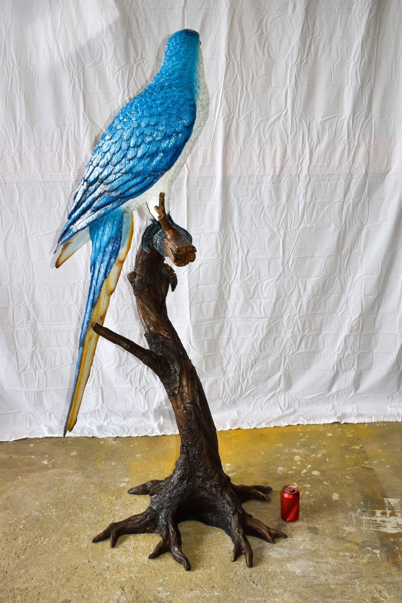 Giant Blue and White Parrot Standing on A Tree Bronze Statue 30" x 24" x 66"H - 5
