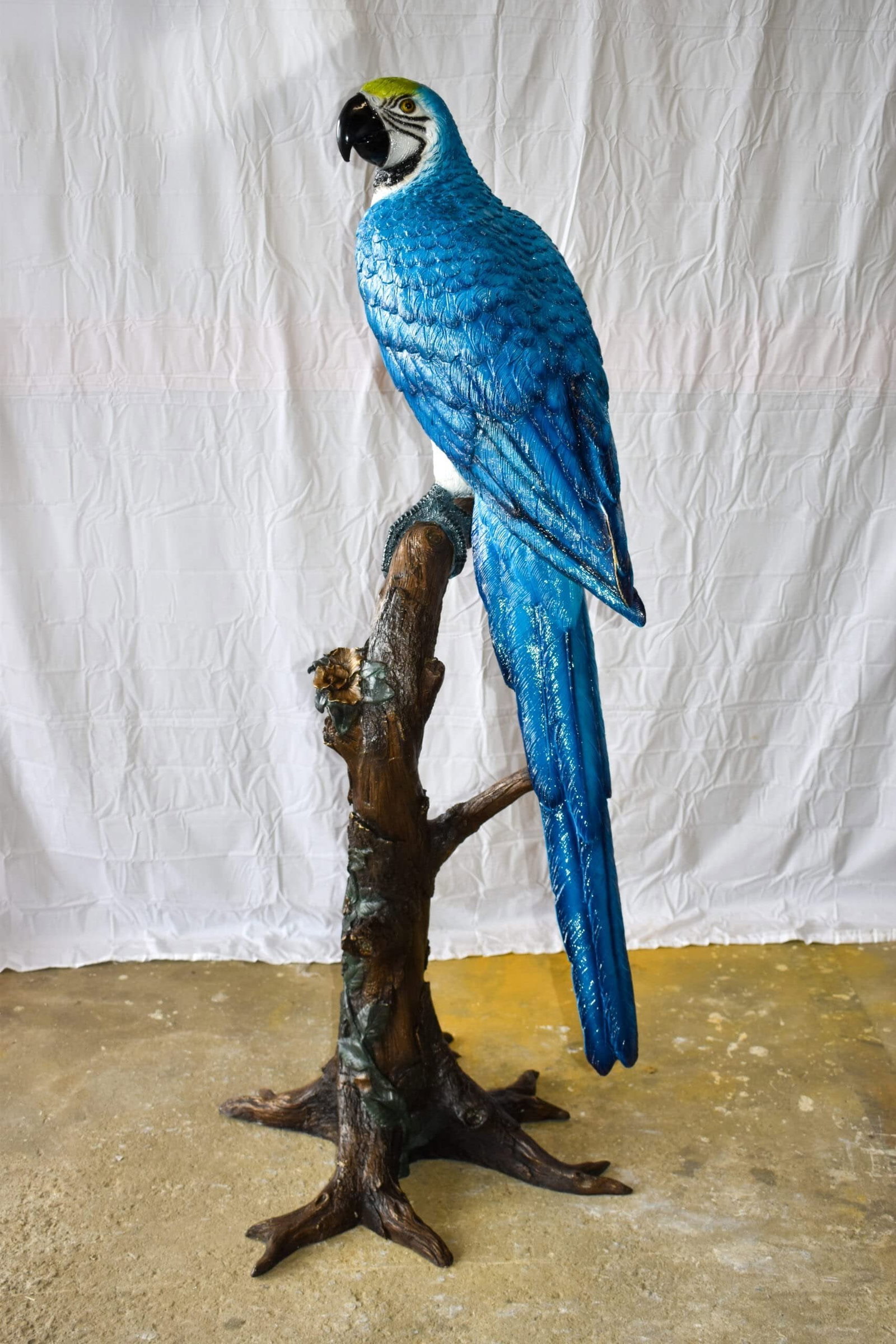 Giant Blue and White Parrot Standing on A Tree Bronze Statue 30" x 24" x 66"H - 7