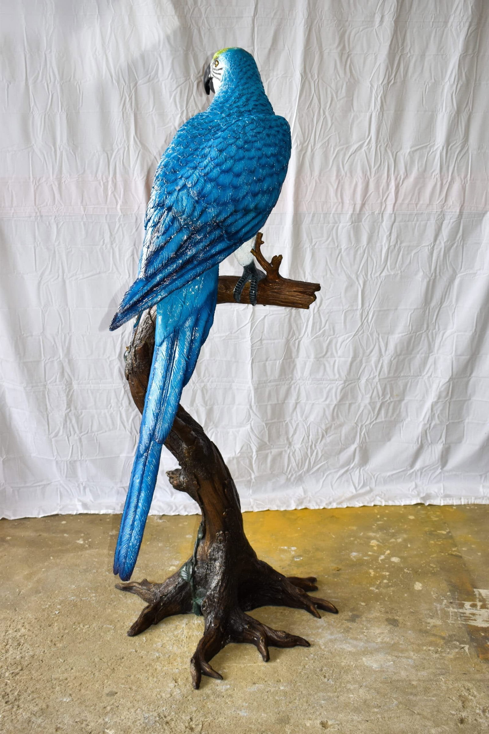 Giant Blue and White Parrot Standing on A Tree Bronze Statue 30" x 24" x 66"H - 9