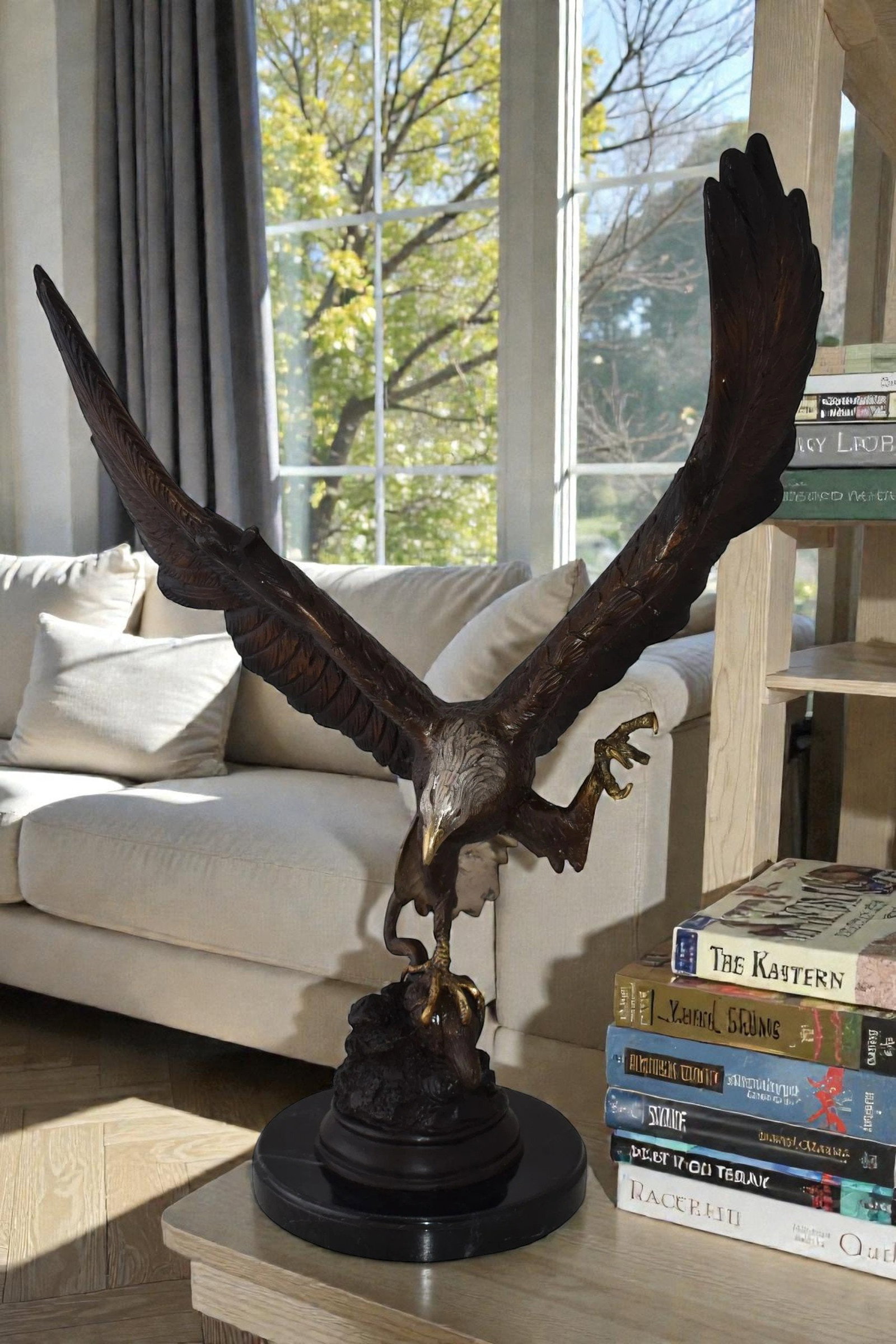 Eagle In Action Trying to Catch His Prey Bronze Statue Size: 17" x 10" x 23"H - 2