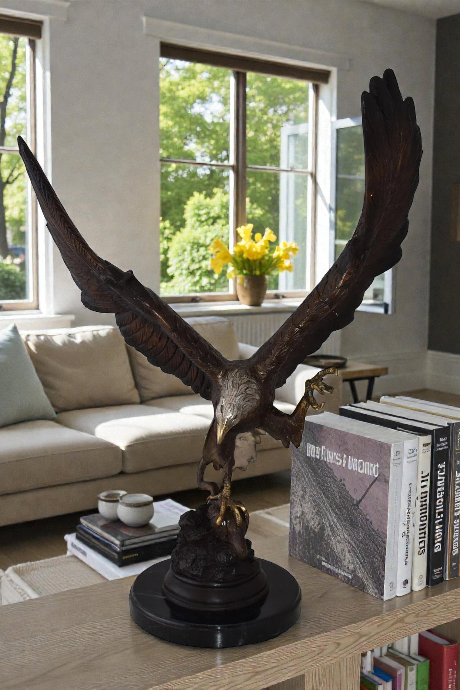 Eagle In Action Trying to Catch His Prey Bronze Statue Size: 17" x 10" x 23"H - 3
