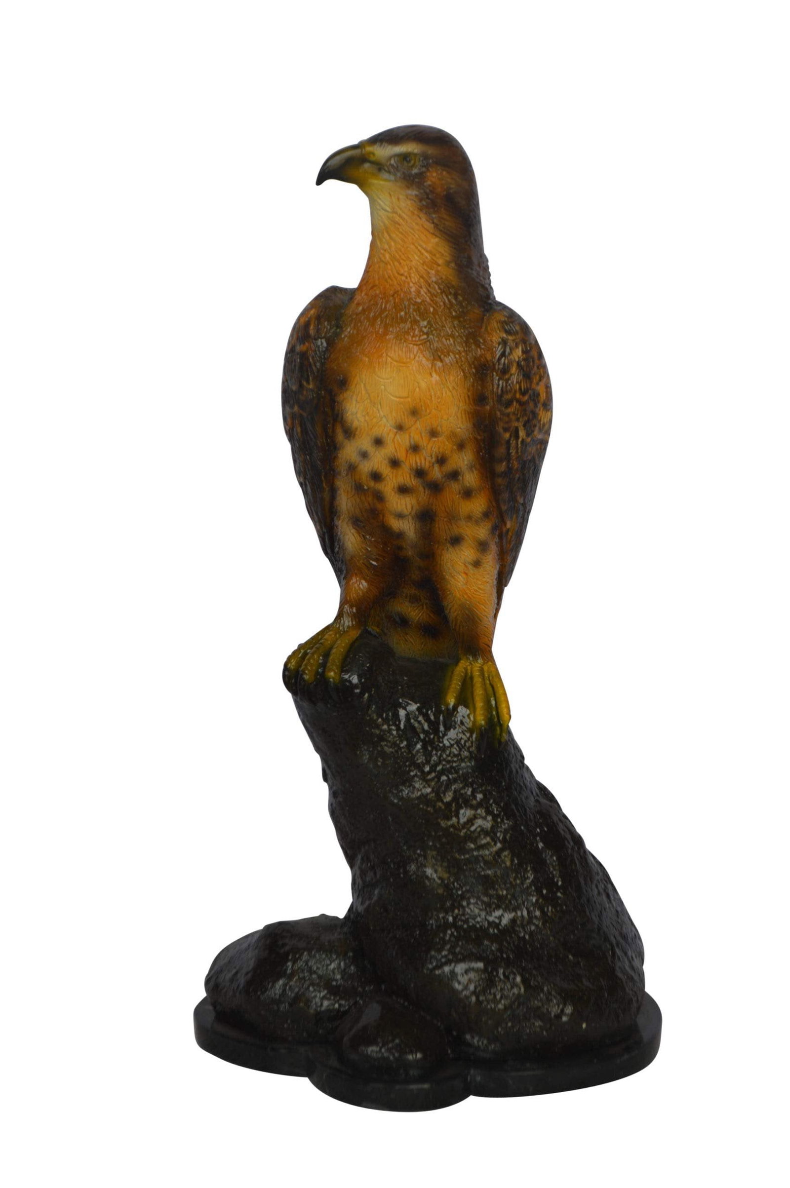 Hawk on a Rock bronze statue - Size: 12"L x 9"W x 22"H.: Title:Hawk on a Rock bronze statue - Size: 12"L x 9"W x 22"H. Description:This simple yet sturdy bronze statue of a hawk carries the symbol of strength. Using a process of enameling over bronze, to