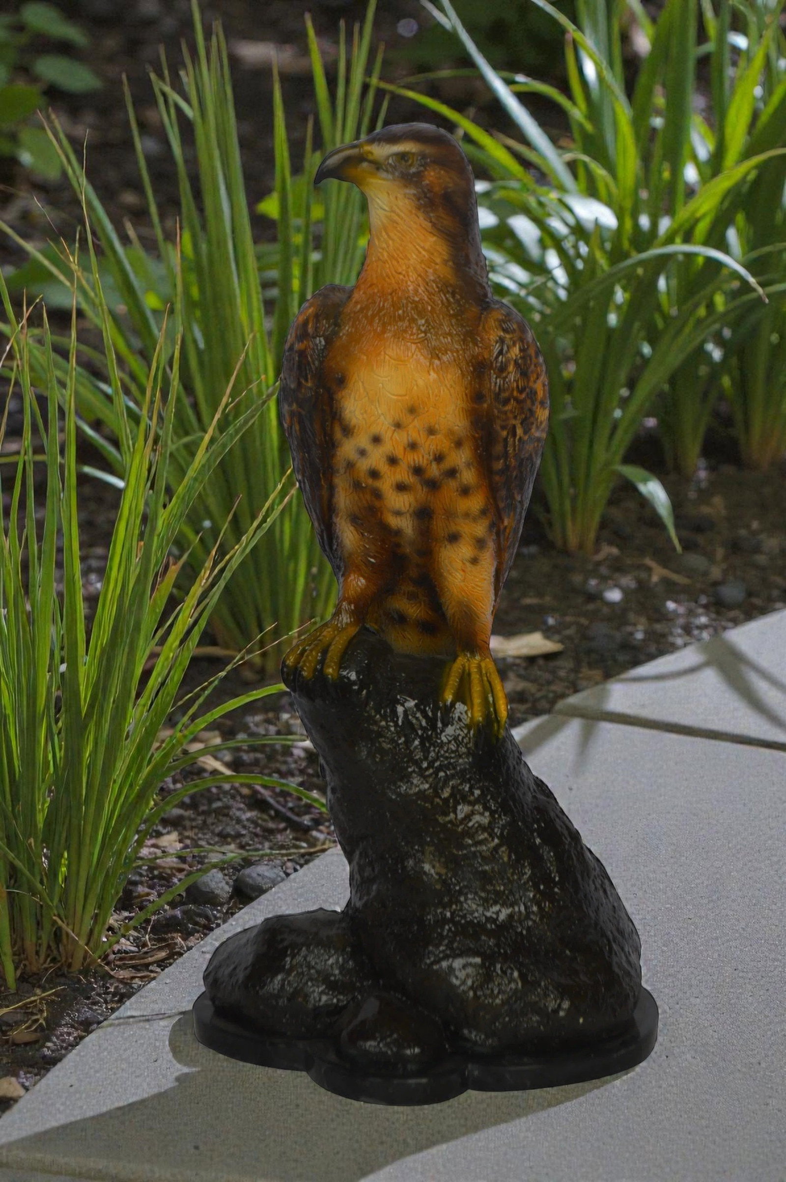 Hawk on a Rock bronze statue - Size: 12"L x 9"W x 22"H. - 3