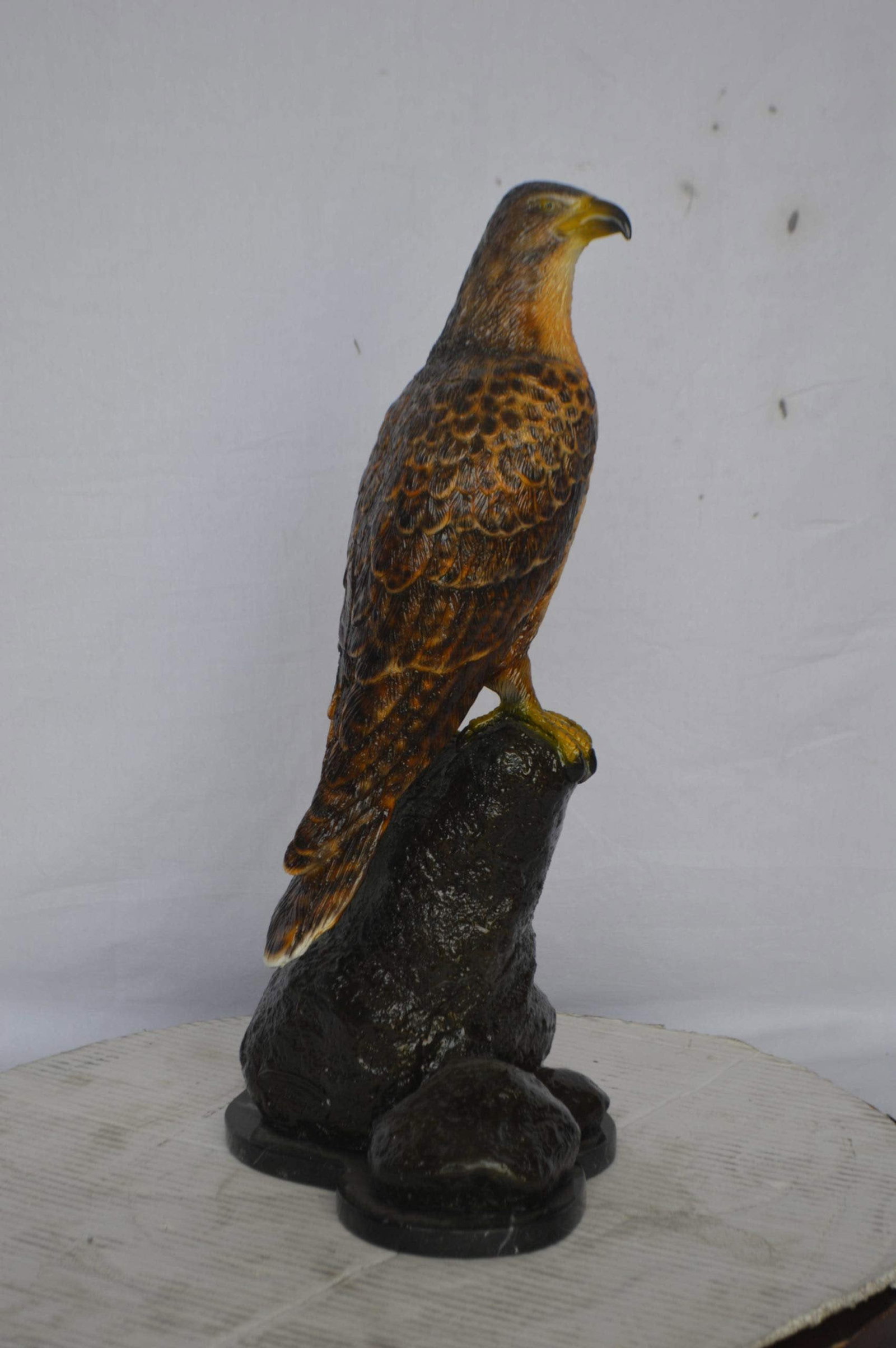 Hawk on a Rock bronze statue - Size: 12"L x 9"W x 22"H. - 6