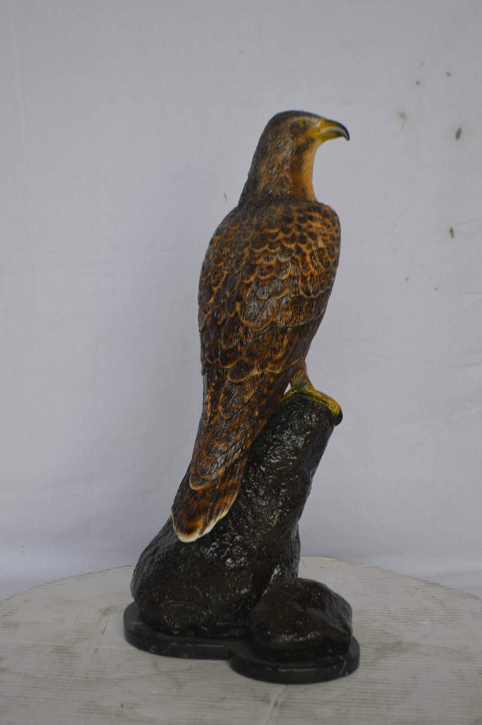 Hawk on a Rock bronze statue - Size: 12"L x 9"W x 22"H. - 7