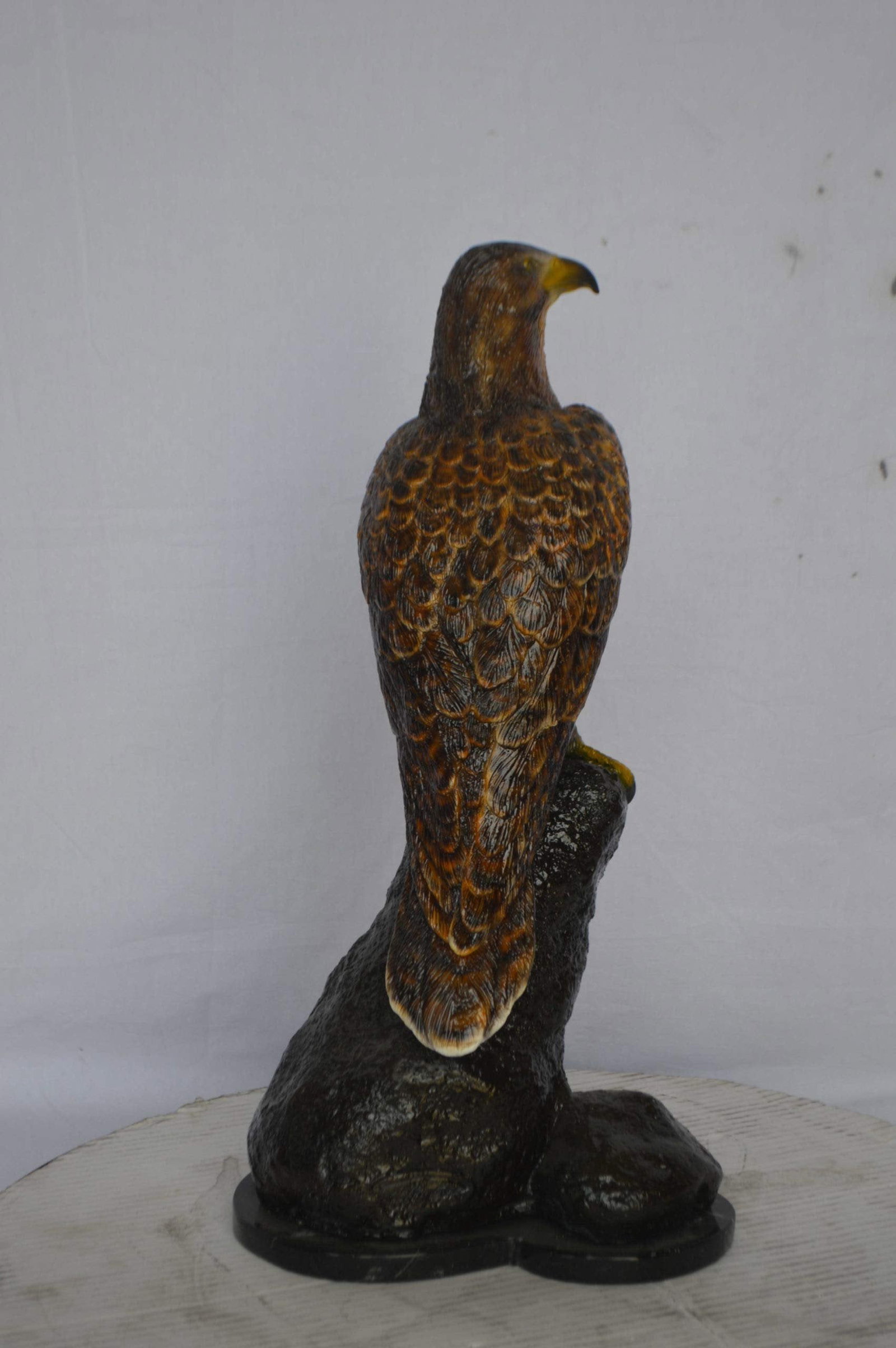 Hawk on a Rock bronze statue - Size: 12"L x 9"W x 22"H. - 8