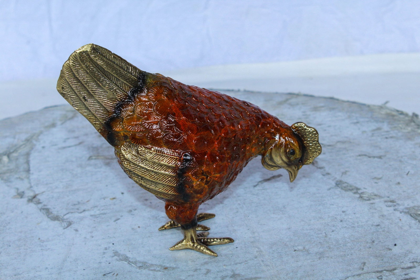 Bronze Chicken Figurine – Red Enamel Farmhouse Decor Sculpture with Gold-Toned Wings & Tail –: Title:Bronze Chicken Figurine – Red Enamel Farmhouse Decor Sculpture with Gold-Toned Wings & Tail – Handcrafted Lost Wax Casting Collectible – Rustic Kitchen & Country Home Accent