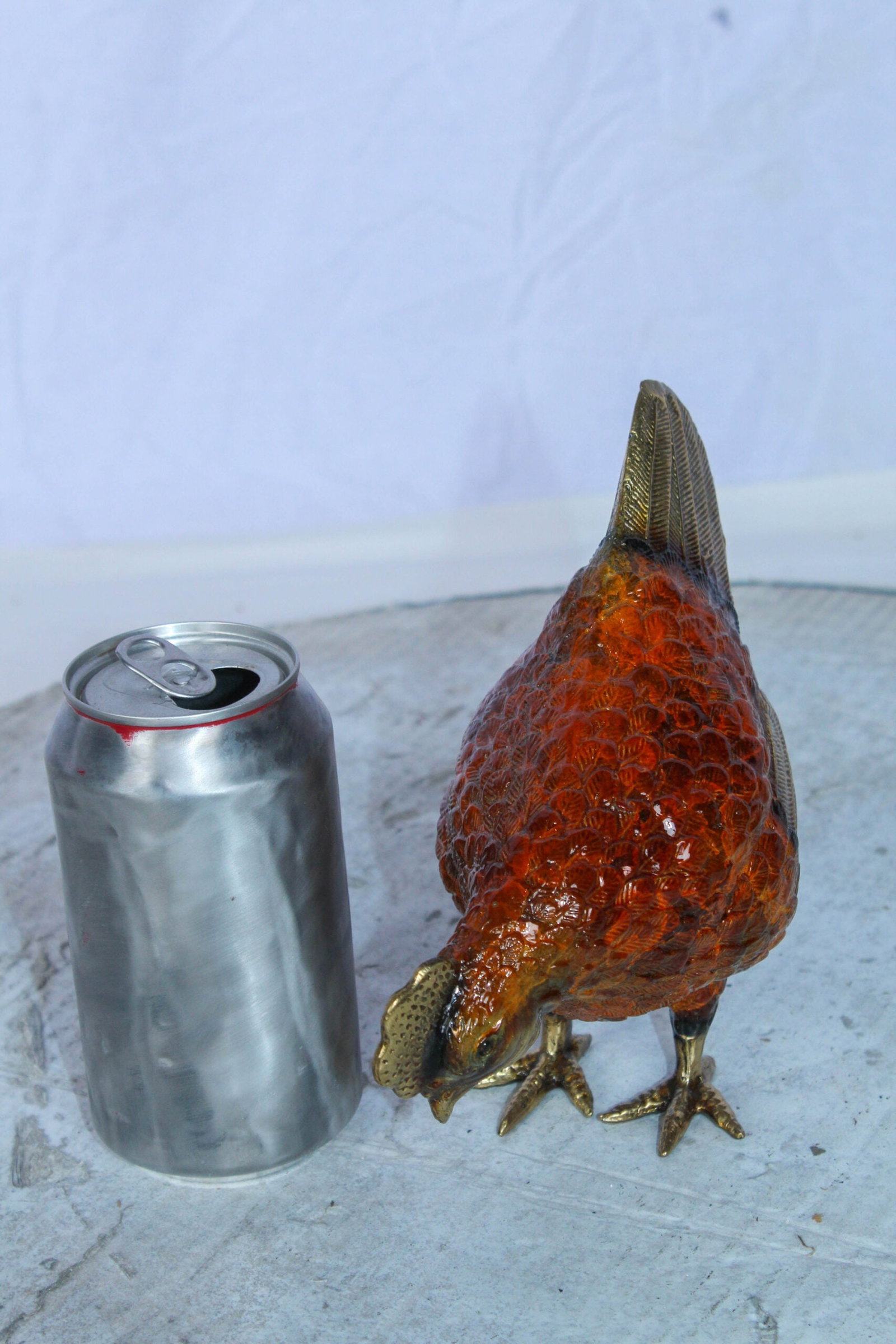 Bronze Chicken Figurine – Red Enamel Farmhouse Decor Sculpture with Gold-Toned Wings & Tail – - 4