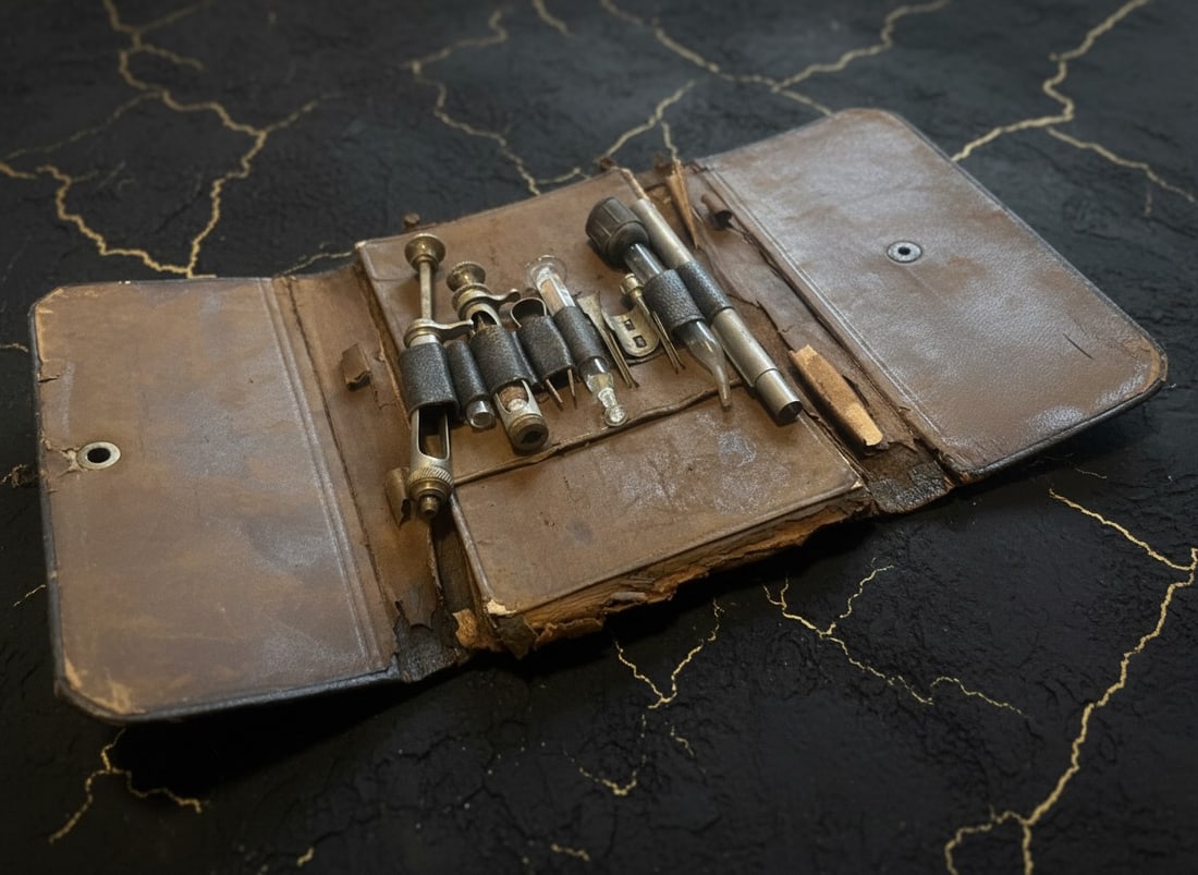 Vintage Medical Doctor Instrument Set in Leather Carrying Case Antique Tool - 8