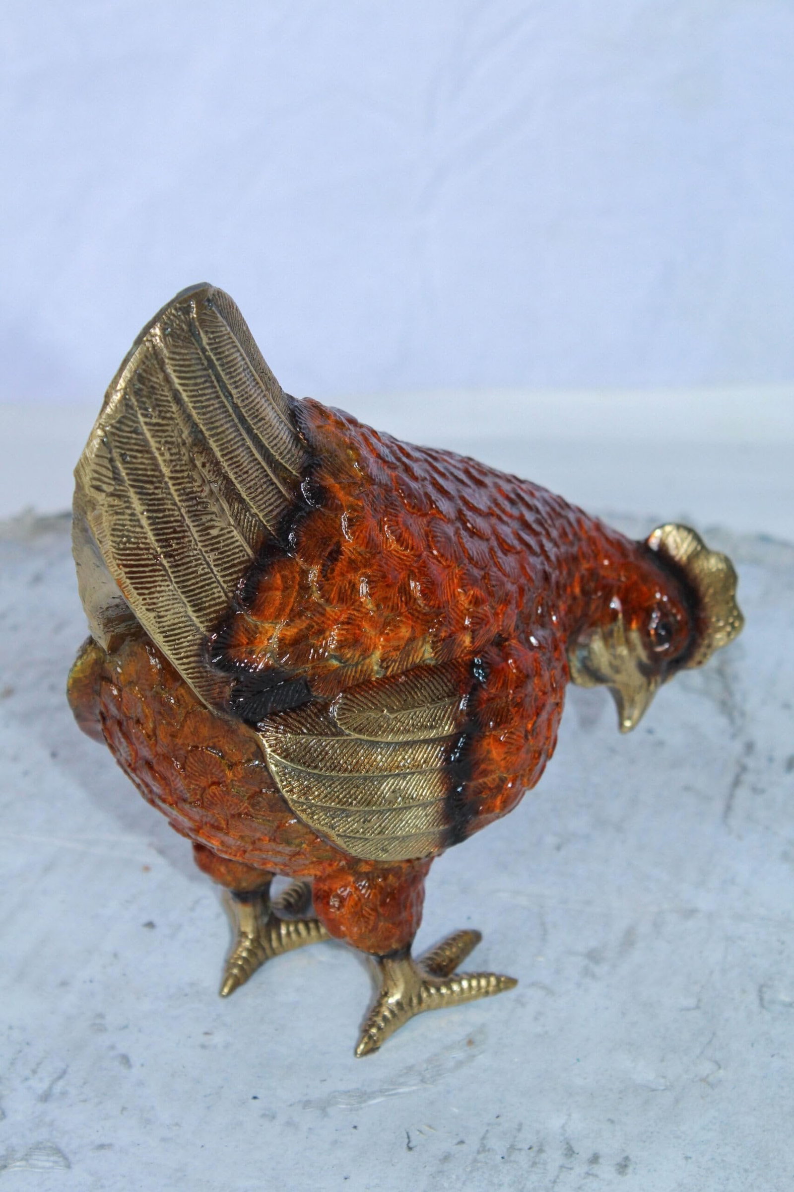 Bronze Chicken Figurine – Red Enamel Farmhouse Sculpture with Gold-Toned Wings & Tail – - 10