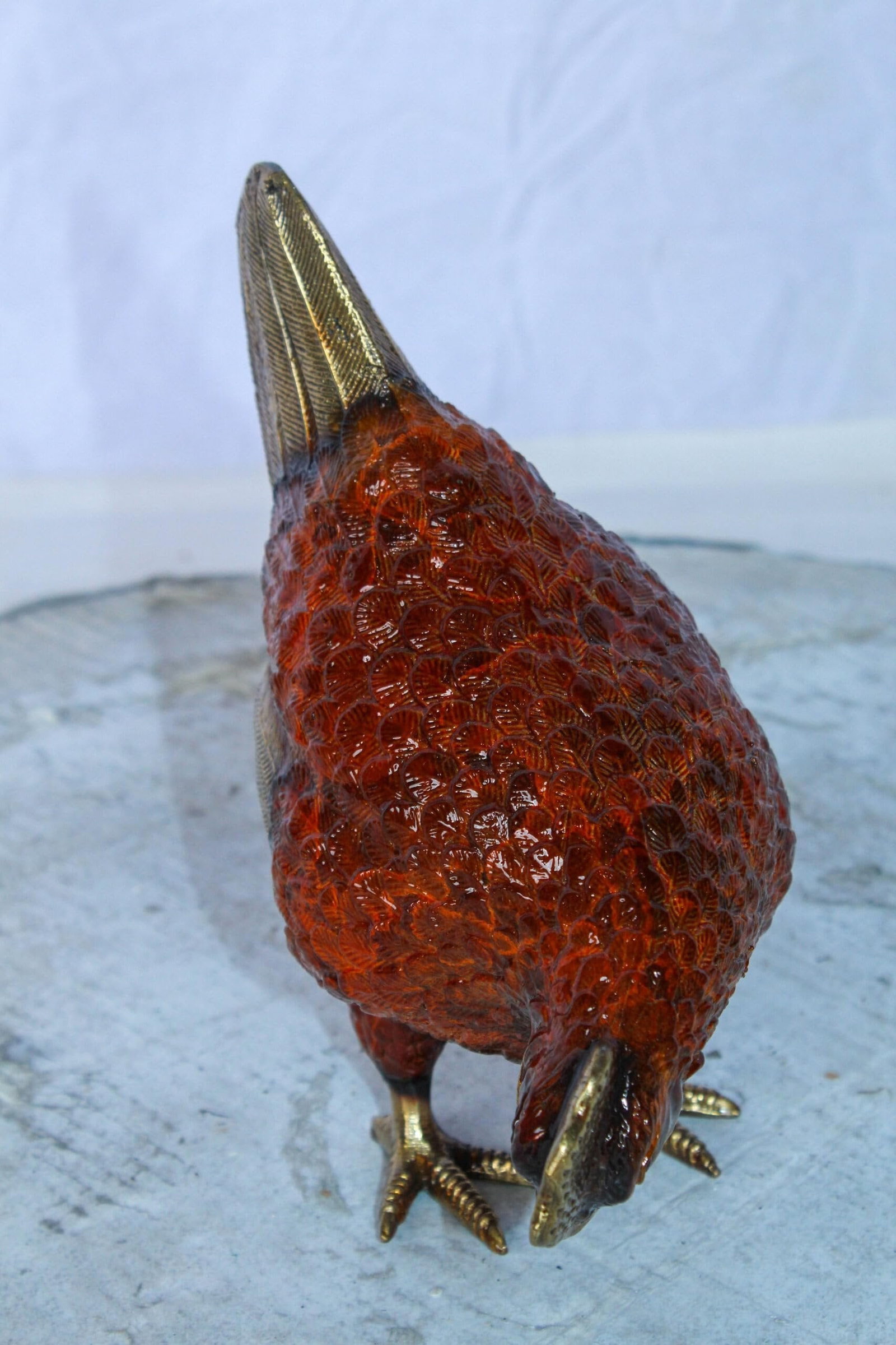 Bronze Chicken Figurine – Red Enamel Farmhouse Sculpture with Gold-Toned Wings & Tail – - 6