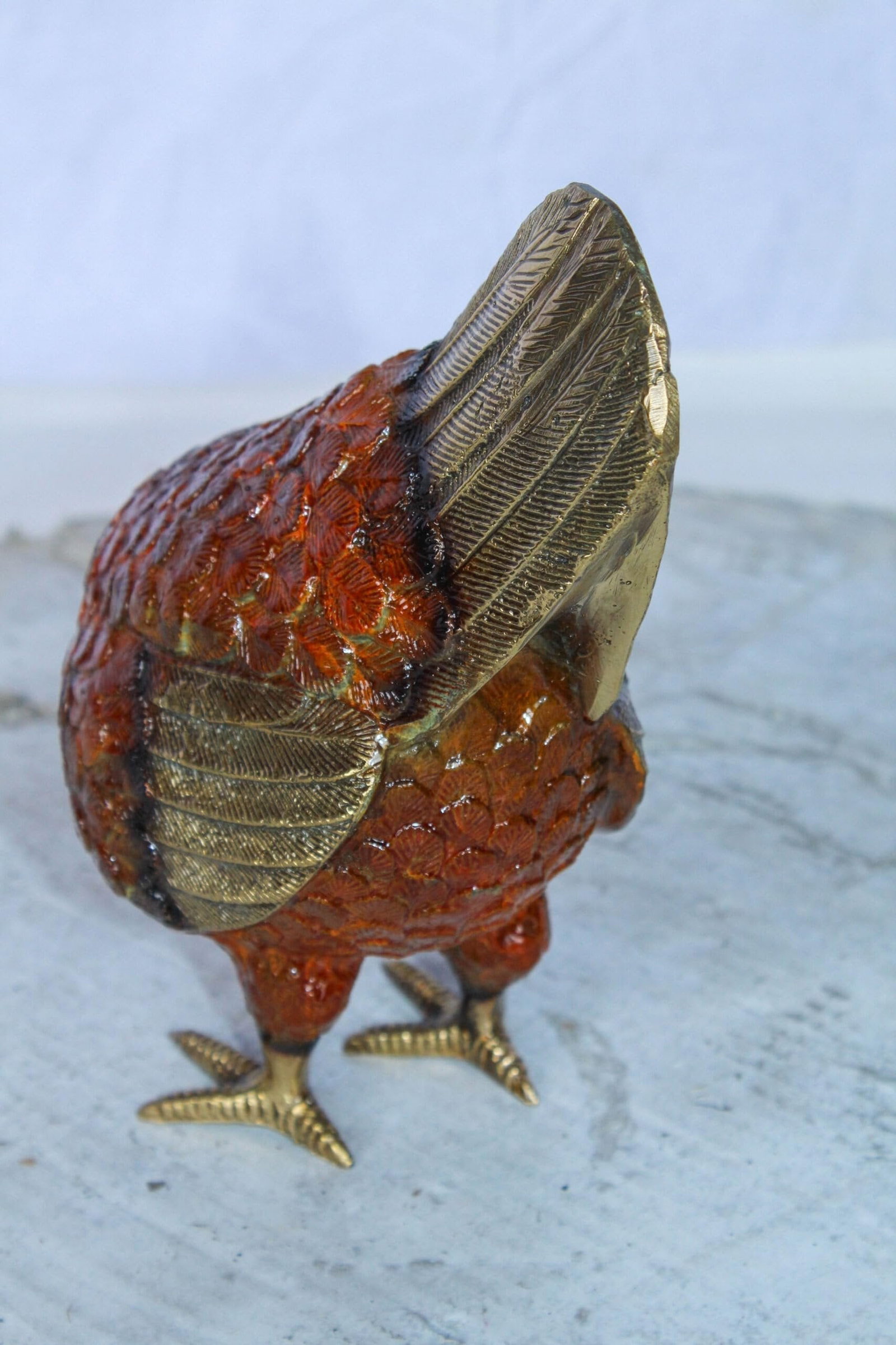 Bronze Chicken Figurine – Red Enamel Farmhouse Sculpture with Gold-Toned Wings & Tail – - 9
