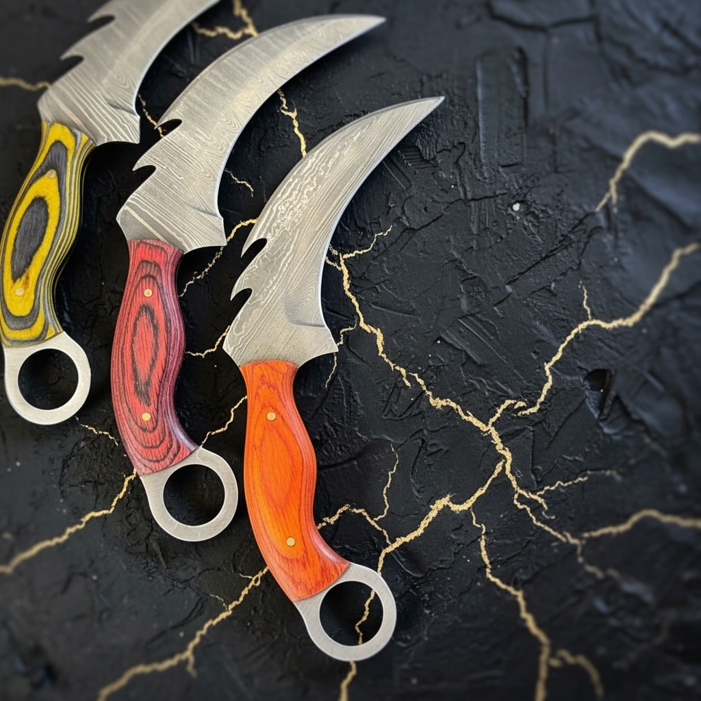 10 Pc Handmade Damascus Steel Karambit Knives Pakkawood Handle Set D255 - 5