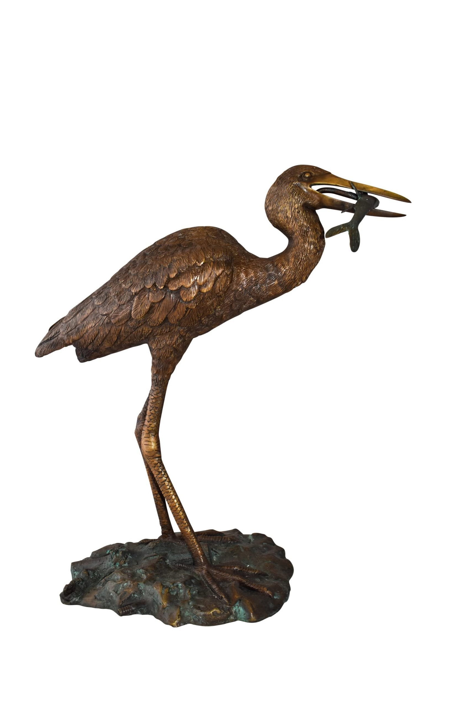 Heron With Prey Brown Patina Bronze Statue Fountain Size: 26" x 15" x 25"H: Title:Heron With Prey Brown Patina Bronze Statue Fountain Size: 26" x 15" x 25"H Description:Surprise your garden guests with this life size bronze fountain Statue of a heron with his prey. The heron 