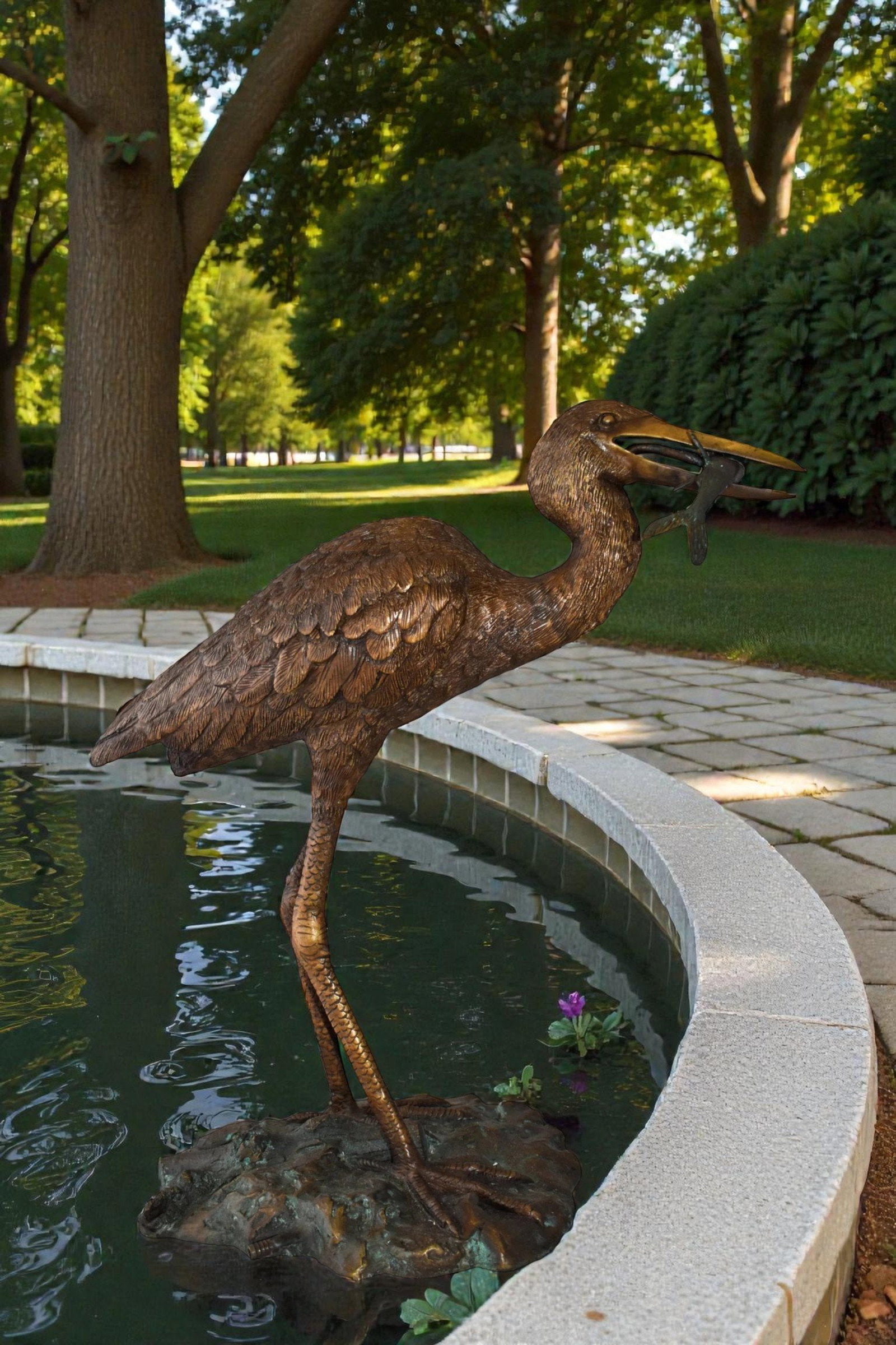 Heron With Prey Brown Patina Bronze Statue Fountain Size: 26" x 15" x 25"H - 2