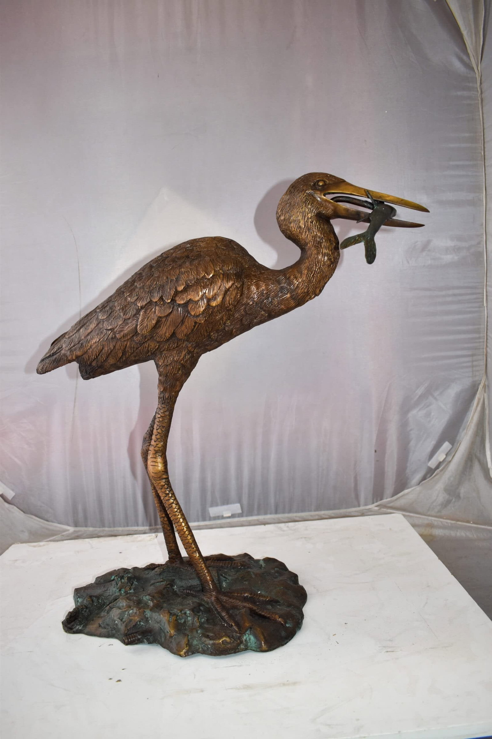 Heron With Prey Brown Patina Bronze Statue Fountain Size: 26" x 15" x 25"H - 3
