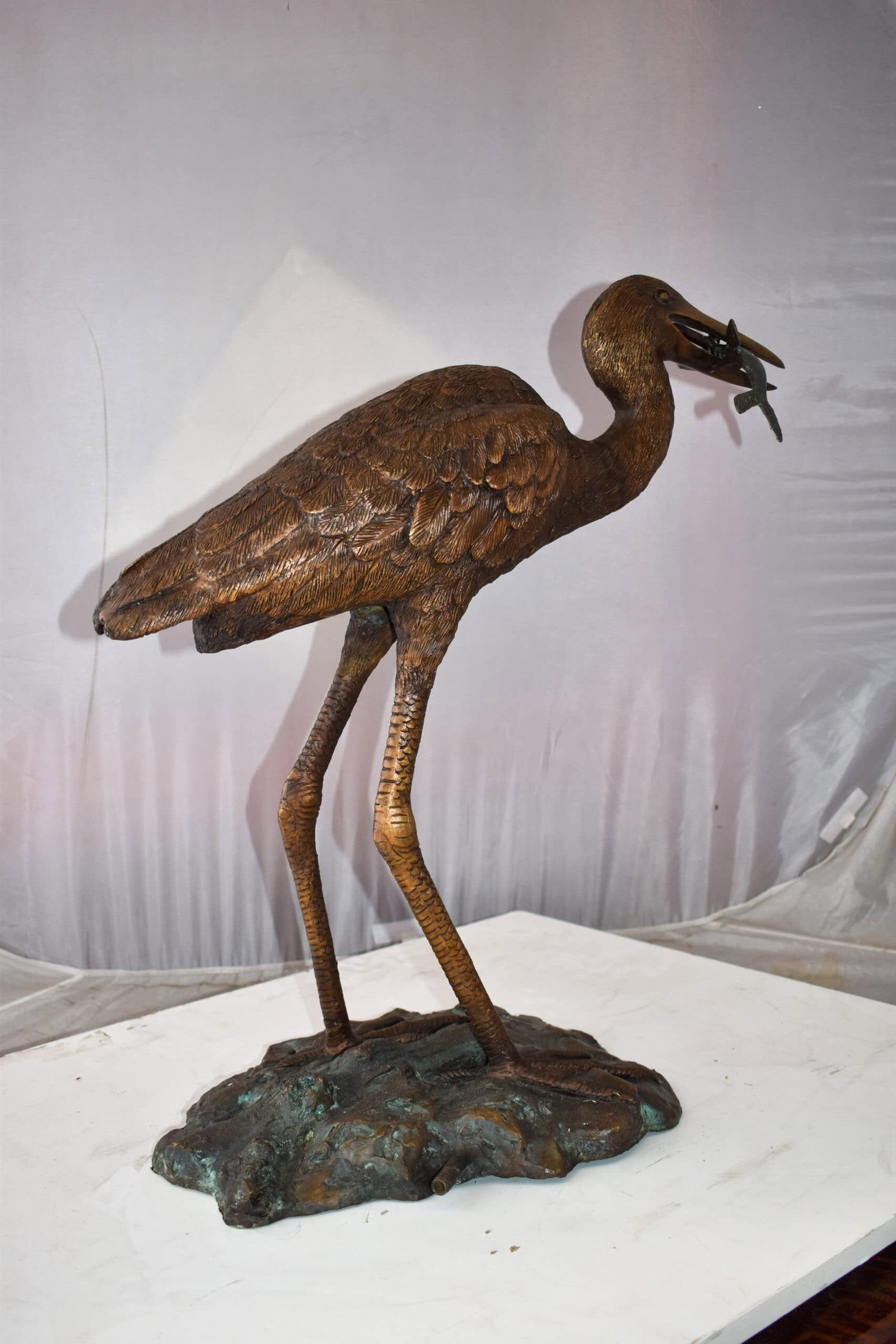 Heron With Prey Brown Patina Bronze Statue Fountain Size: 26" x 15" x 25"H - 4