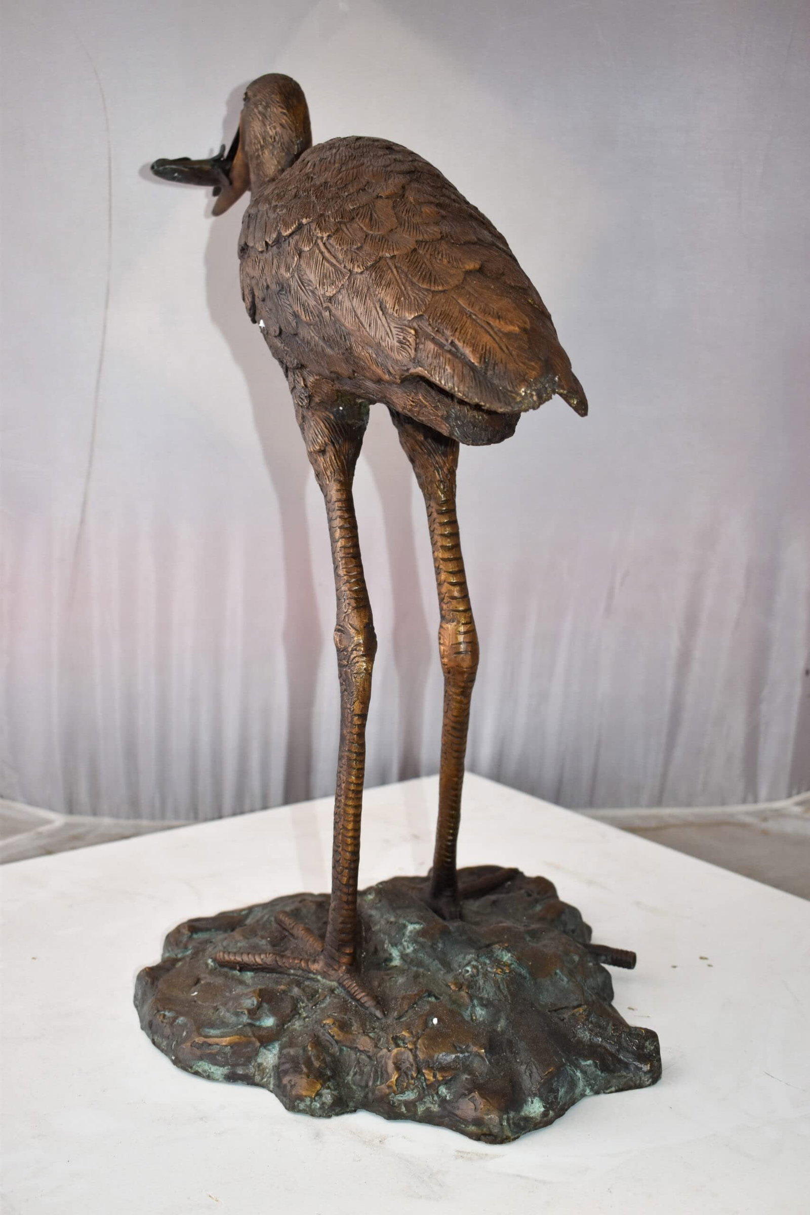 Heron With Prey Brown Patina Bronze Statue Fountain Size: 26" x 15" x 25"H - 6