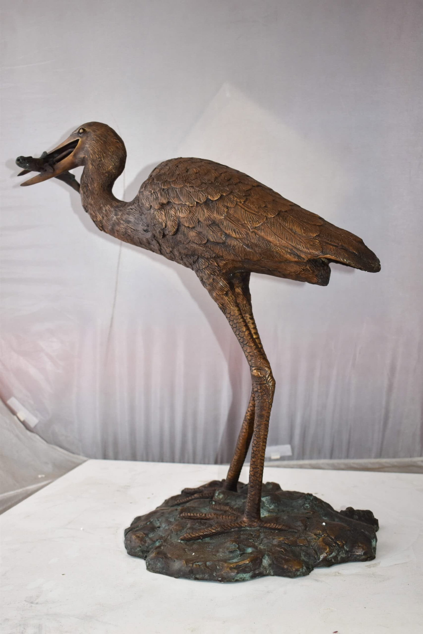 Heron With Prey Brown Patina Bronze Statue Fountain Size: 26" x 15" x 25"H - 7
