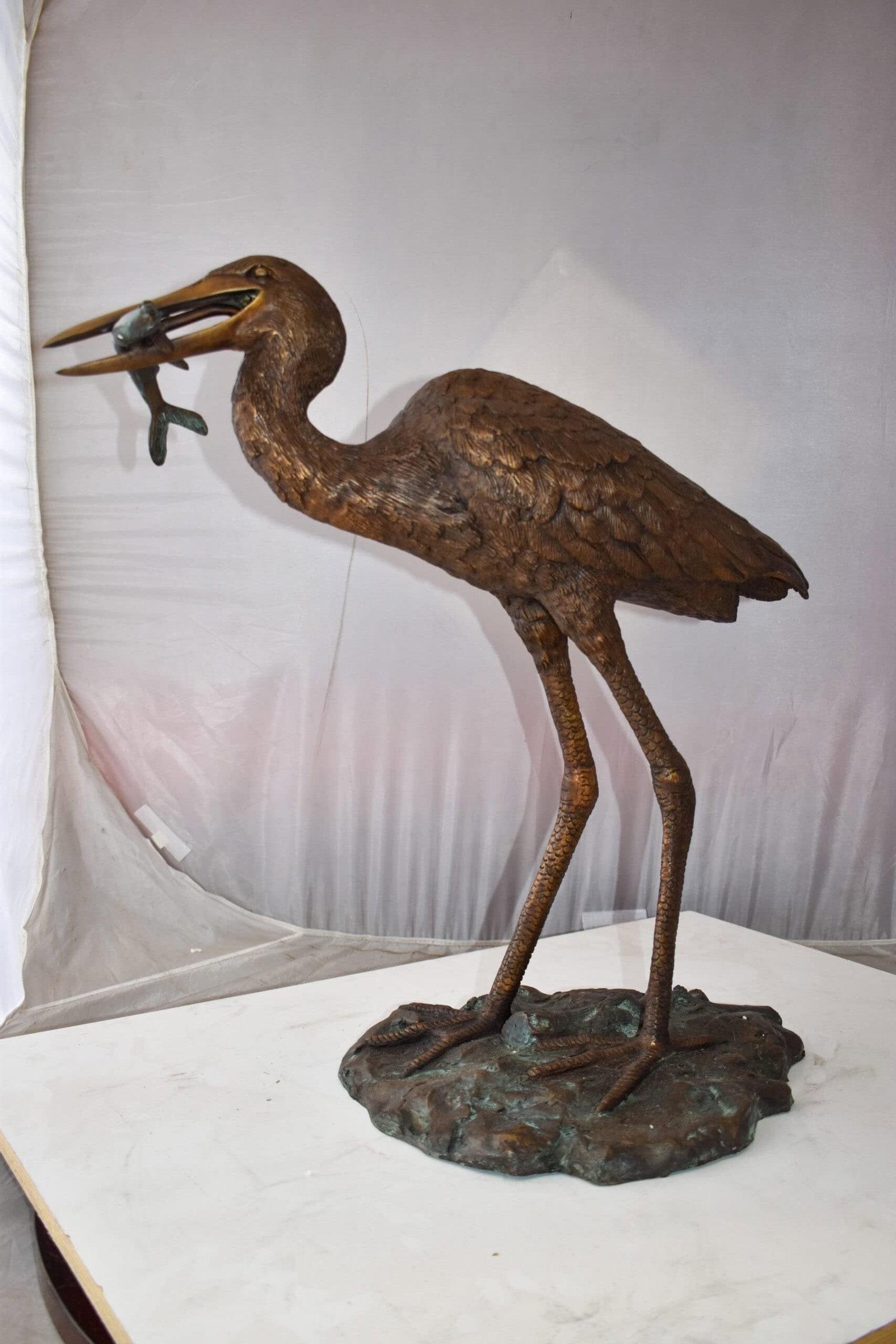 Heron With Prey Brown Patina Bronze Statue Fountain Size: 26" x 15" x 25"H - 8