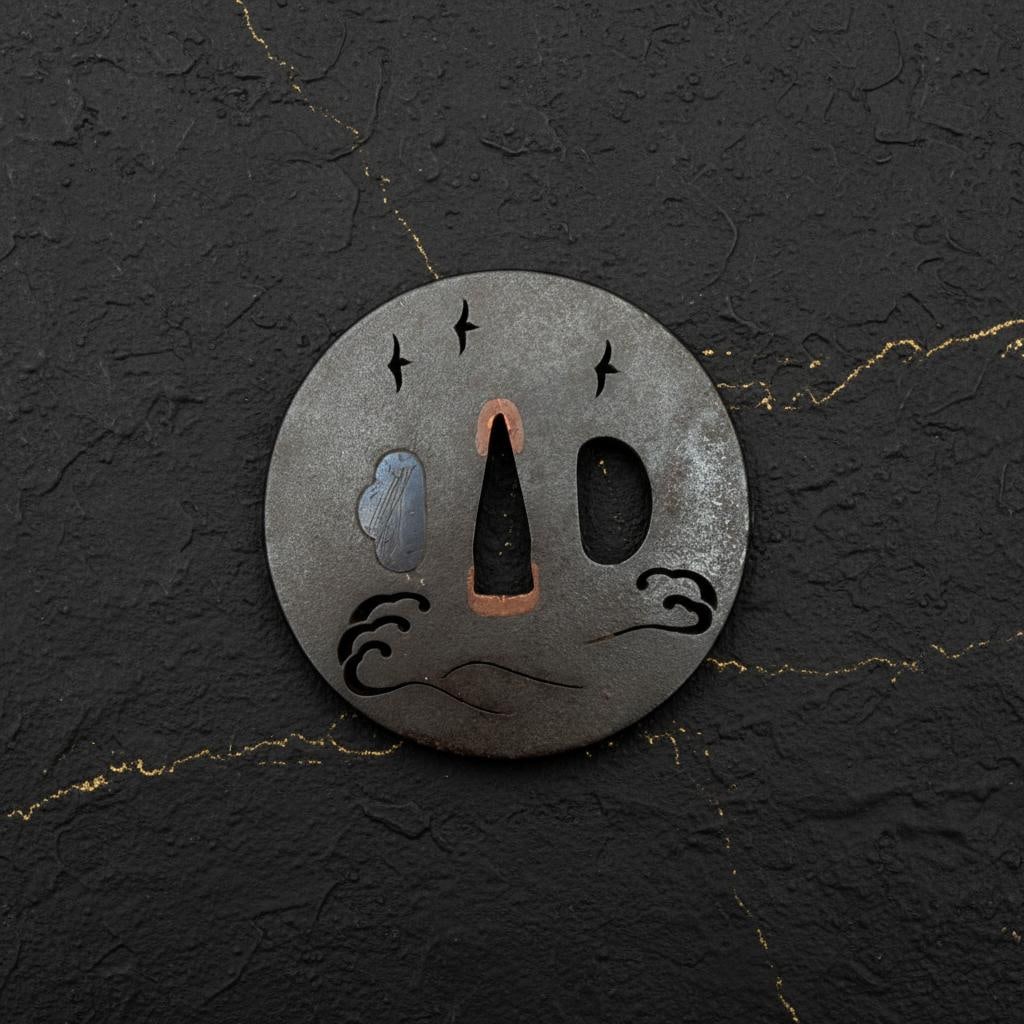 Iron Sukashi Tsuba with Plovers and Waves, Inshu Suruga School, Antique Edo Sword Fitting - 2