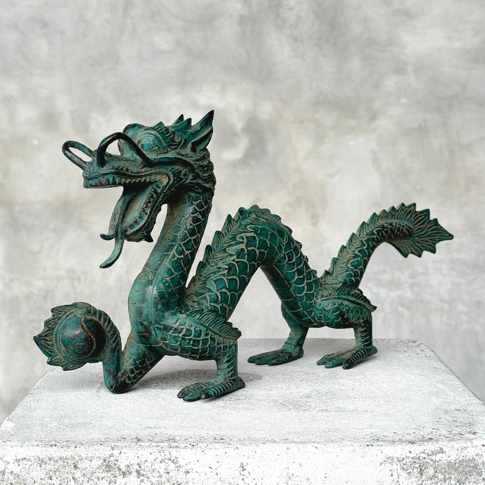 Patinated Chinese Dragon Bronze Sculpture - 2