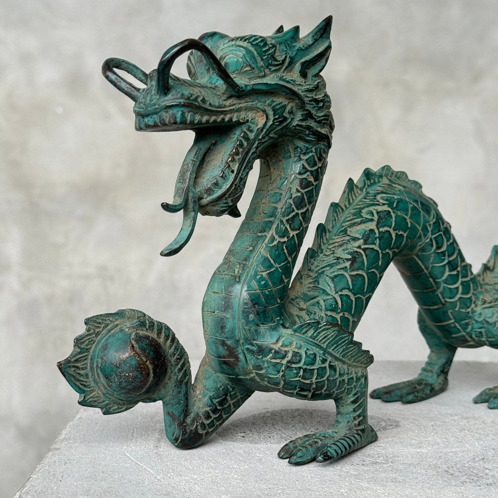 Patinated Chinese Dragon Bronze Sculpture - 3
