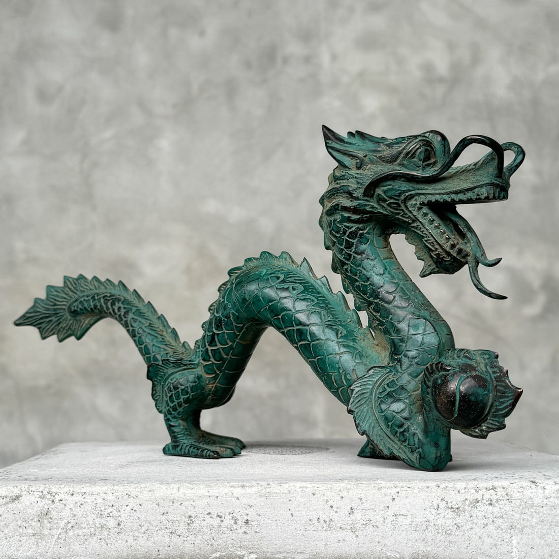 Patinated Chinese Dragon Bronze Sculpture - 5