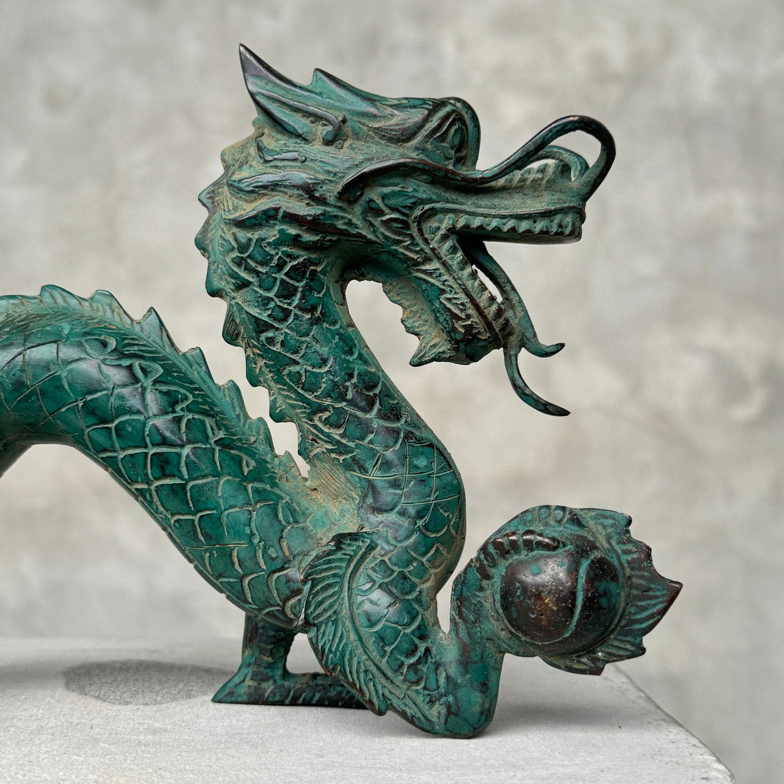 Patinated Chinese Dragon Bronze Sculpture - 6