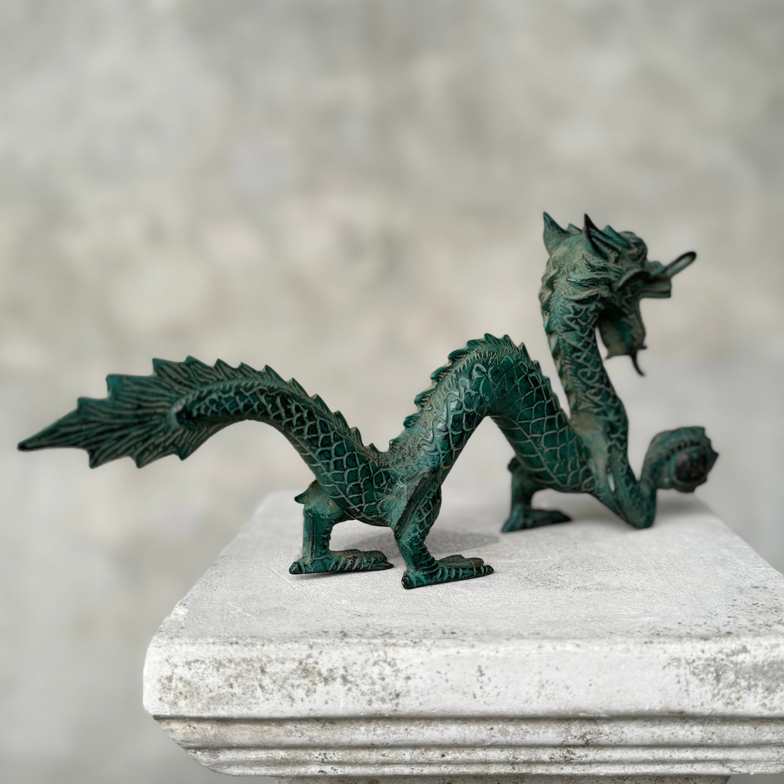 Patinated Chinese Dragon Bronze Sculpture - 7