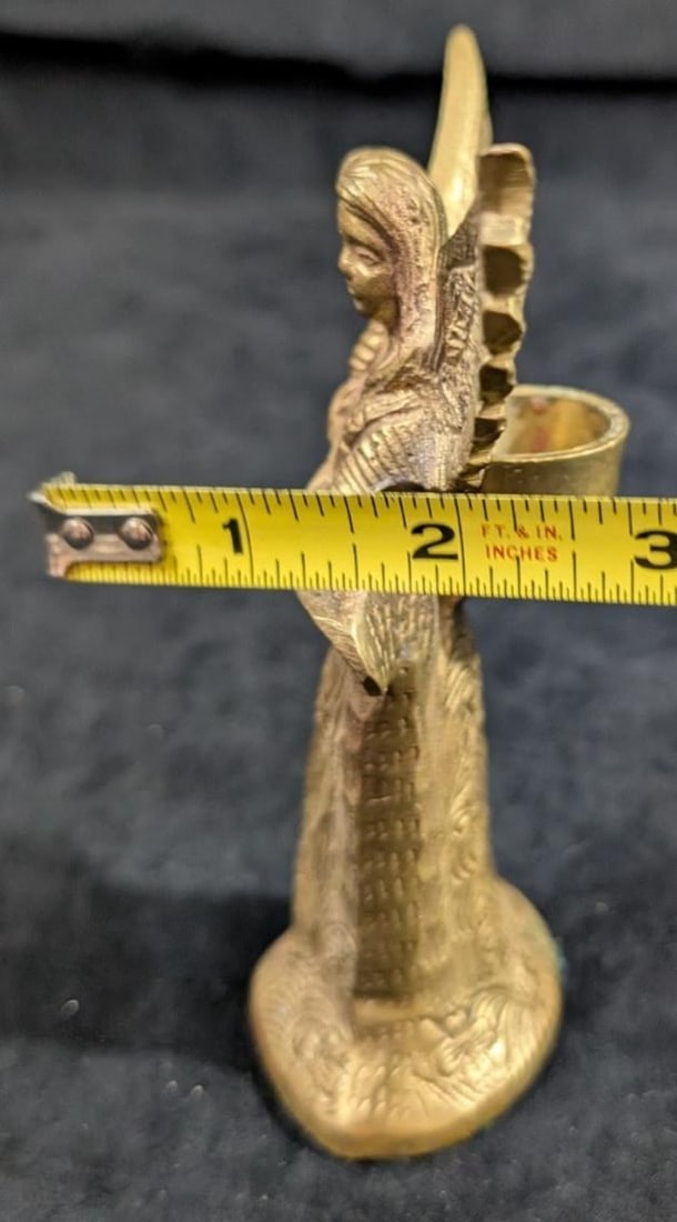 Heavy Solid Brass Angel Candle Holder 6" Vintage Candlestick Made in India by Jainson - 12