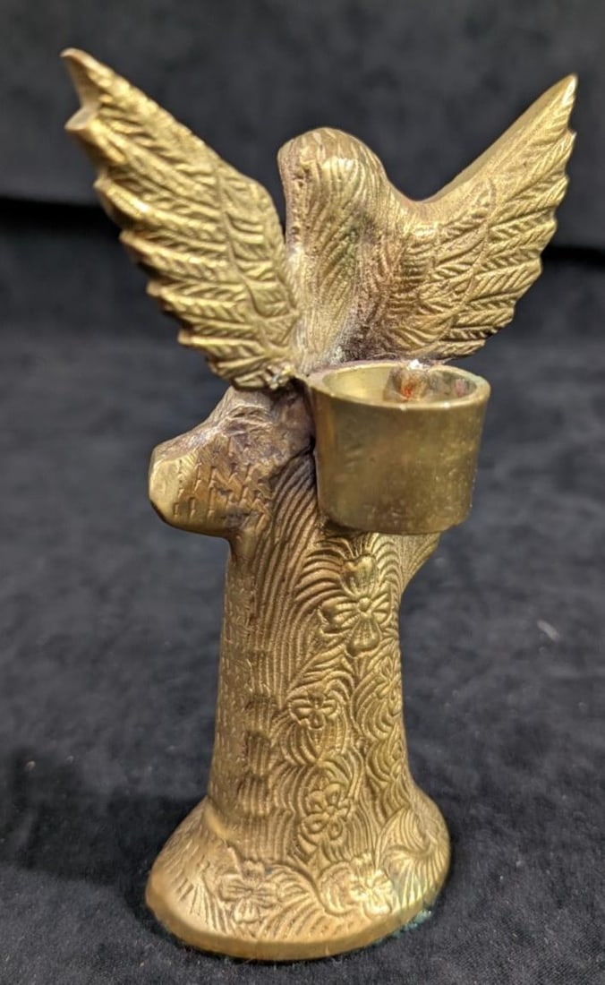 Heavy Solid Brass Angel Candle Holder 6" Vintage Candlestick Made in India by Jainson - 3