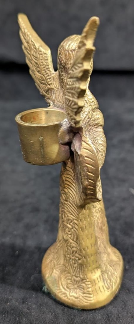 Heavy Solid Brass Angel Candle Holder 6" Vintage Candlestick Made in India by Jainson - 5