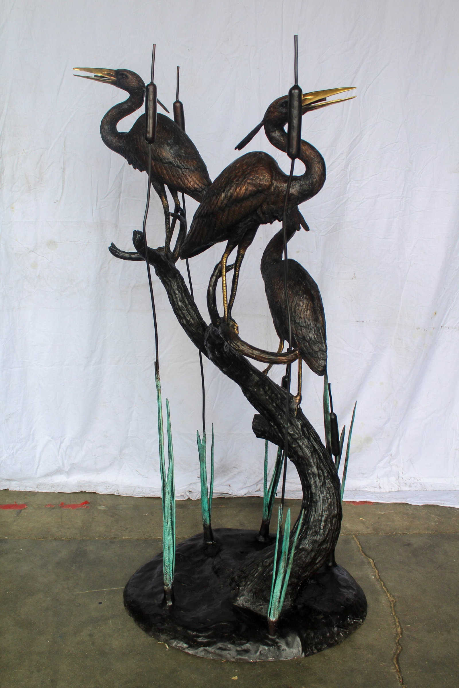 Three Life Sized Pelicans Standing, A Giant Bronze Fountain 38" x 32" x 71"H - 10