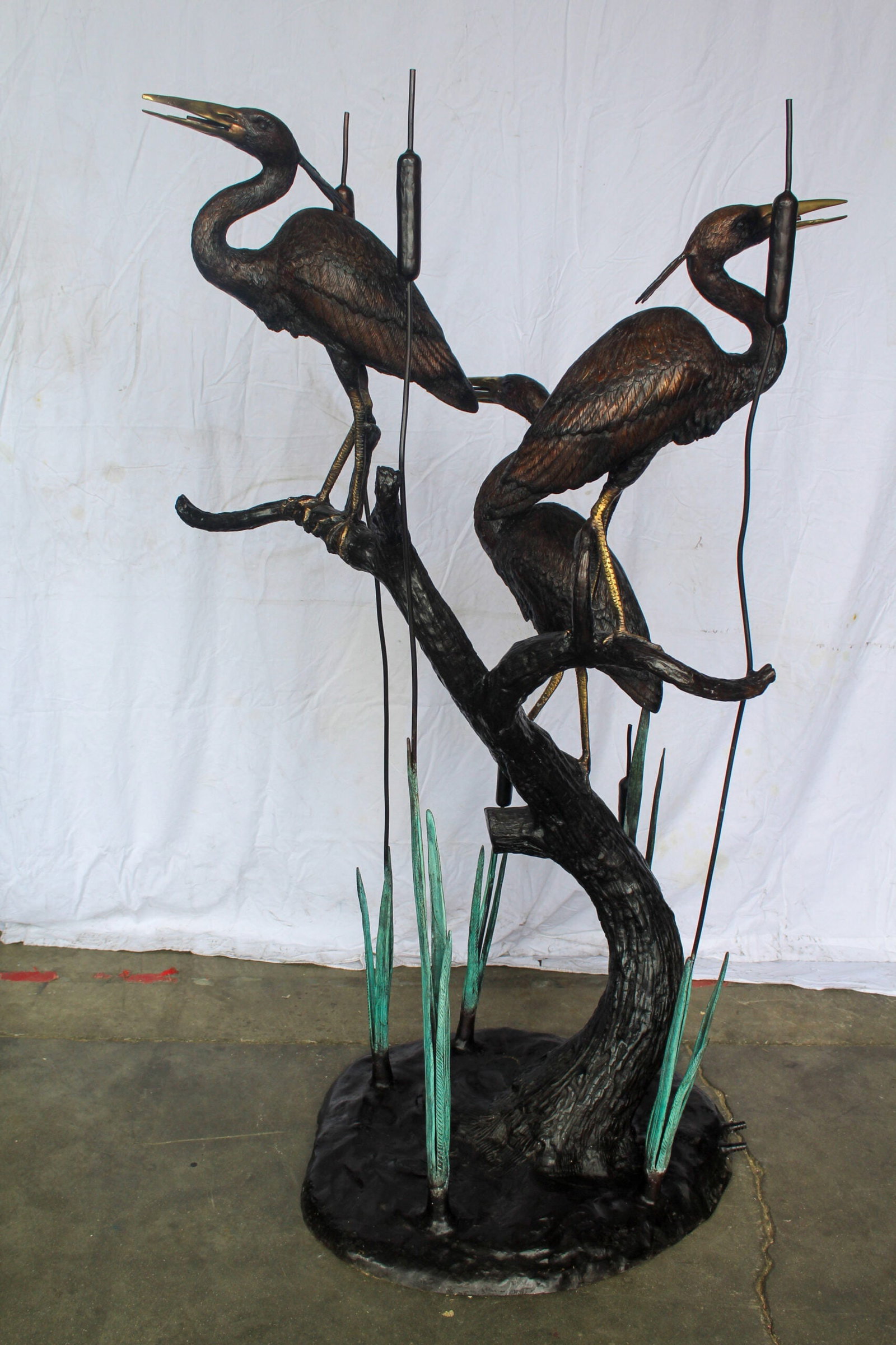 Three Life Sized Pelicans Standing, A Giant Bronze Fountain 38" x 32" x 71"H - 11