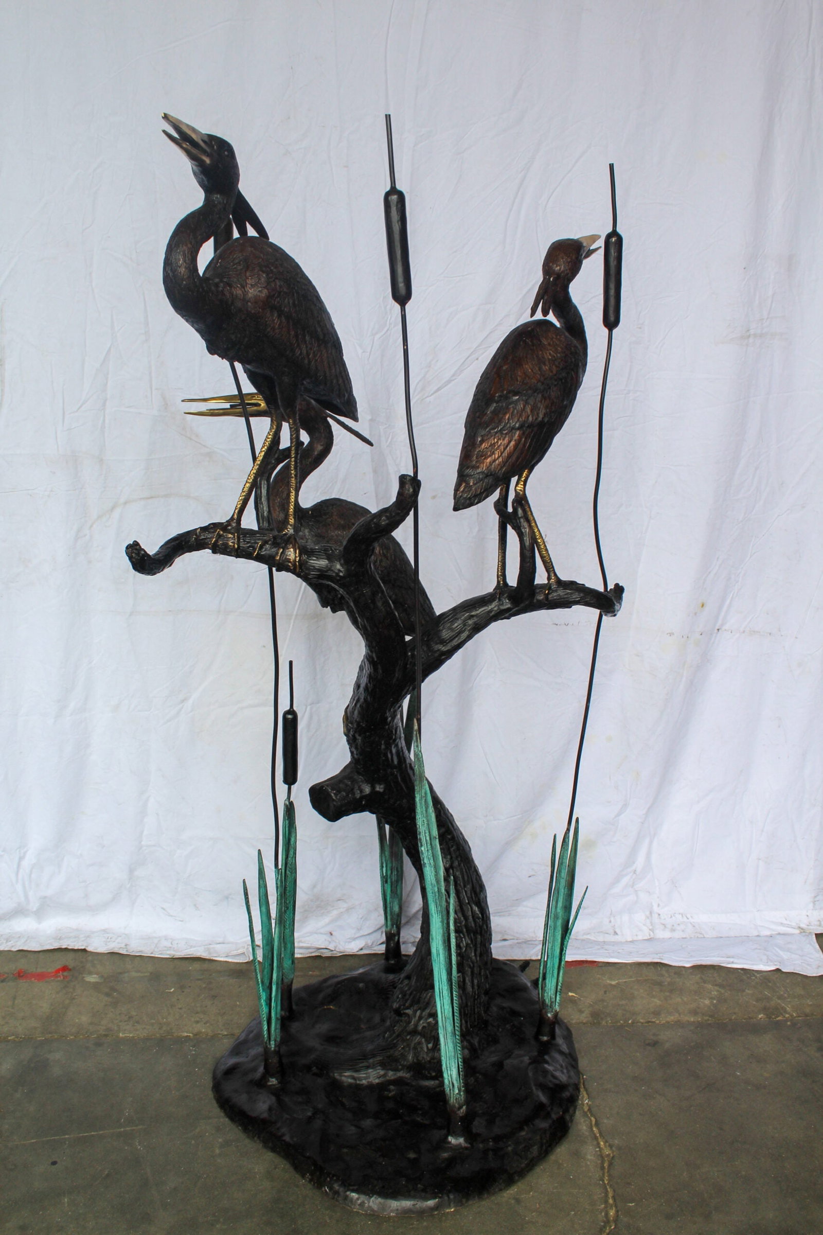 Three Life Sized Pelicans Standing, A Giant Bronze Fountain 38" x 32" x 71"H - 12