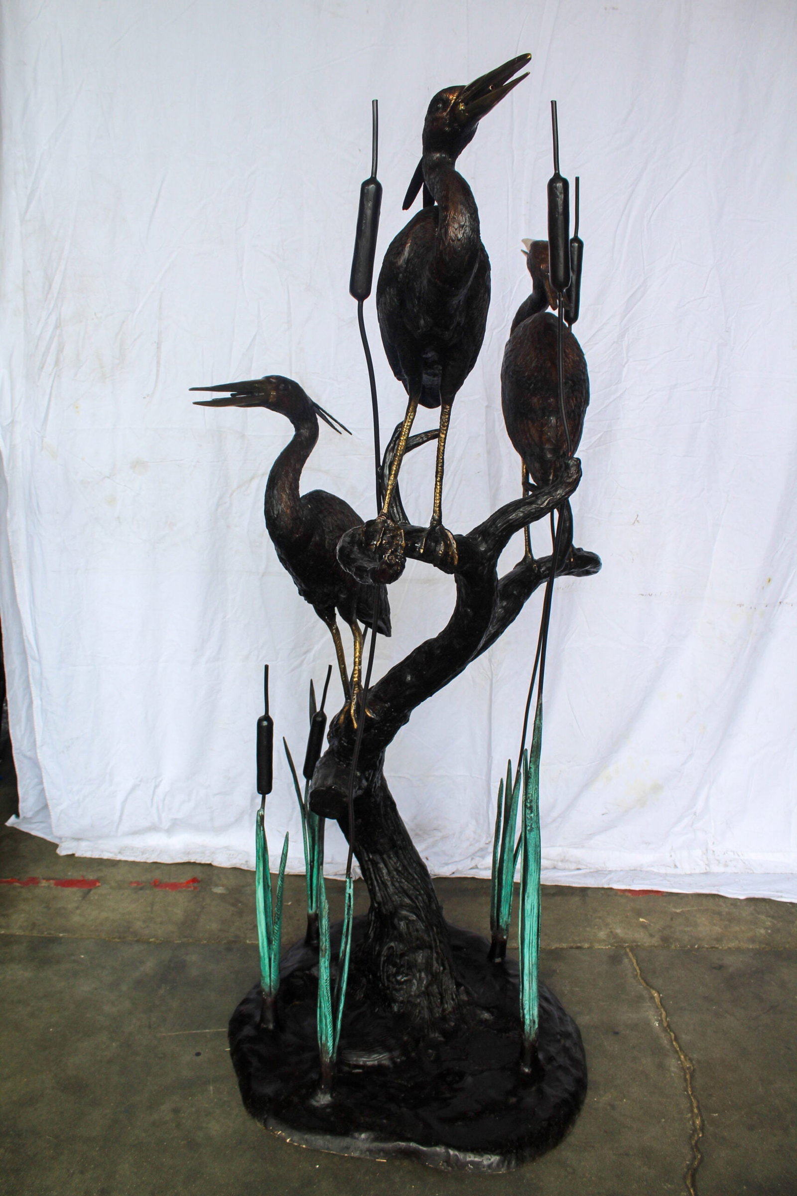 Three Life Sized Pelicans Standing, A Giant Bronze Fountain 38" x 32" x 71"H - 2