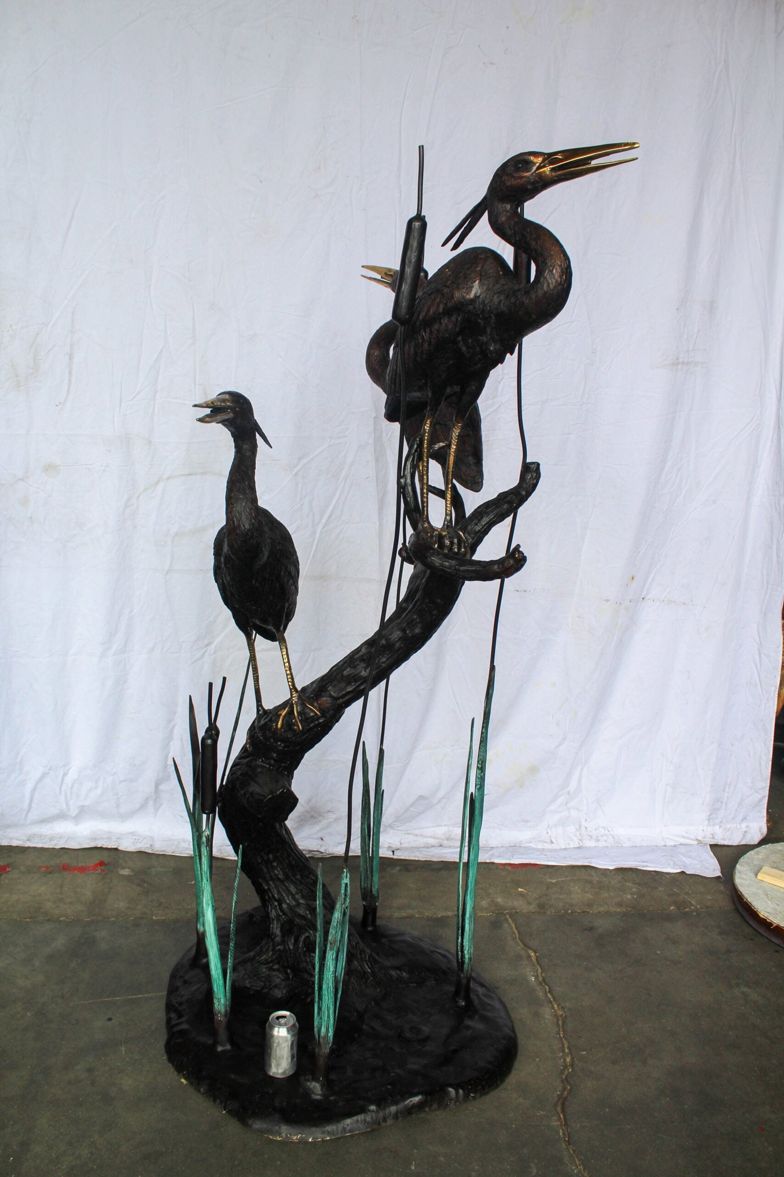 Three Life Sized Pelicans Standing, A Giant Bronze Fountain 38" x 32" x 71"H - 3