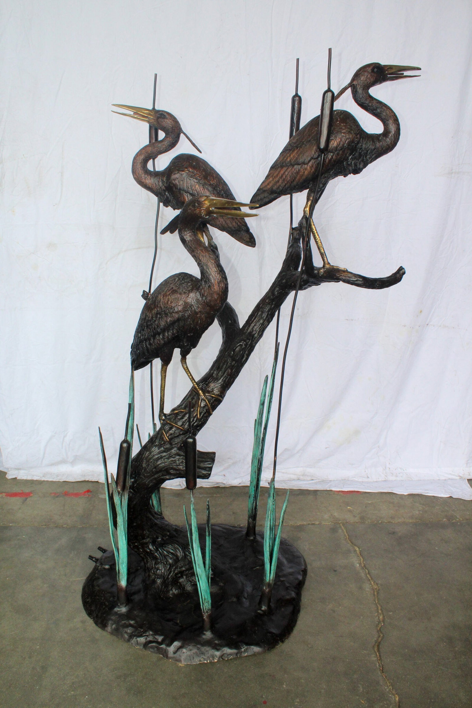 Three Life Sized Pelicans Standing, A Giant Bronze Fountain 38" x 32" x 71"H - 5