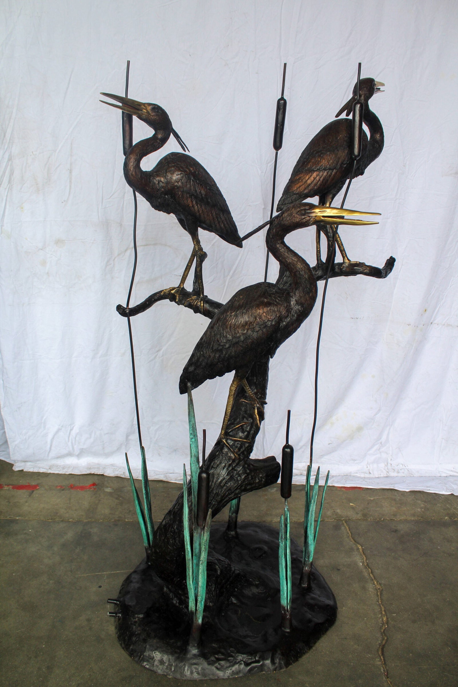 Three Life Sized Pelicans Standing, A Giant Bronze Fountain 38" x 32" x 71"H - 6